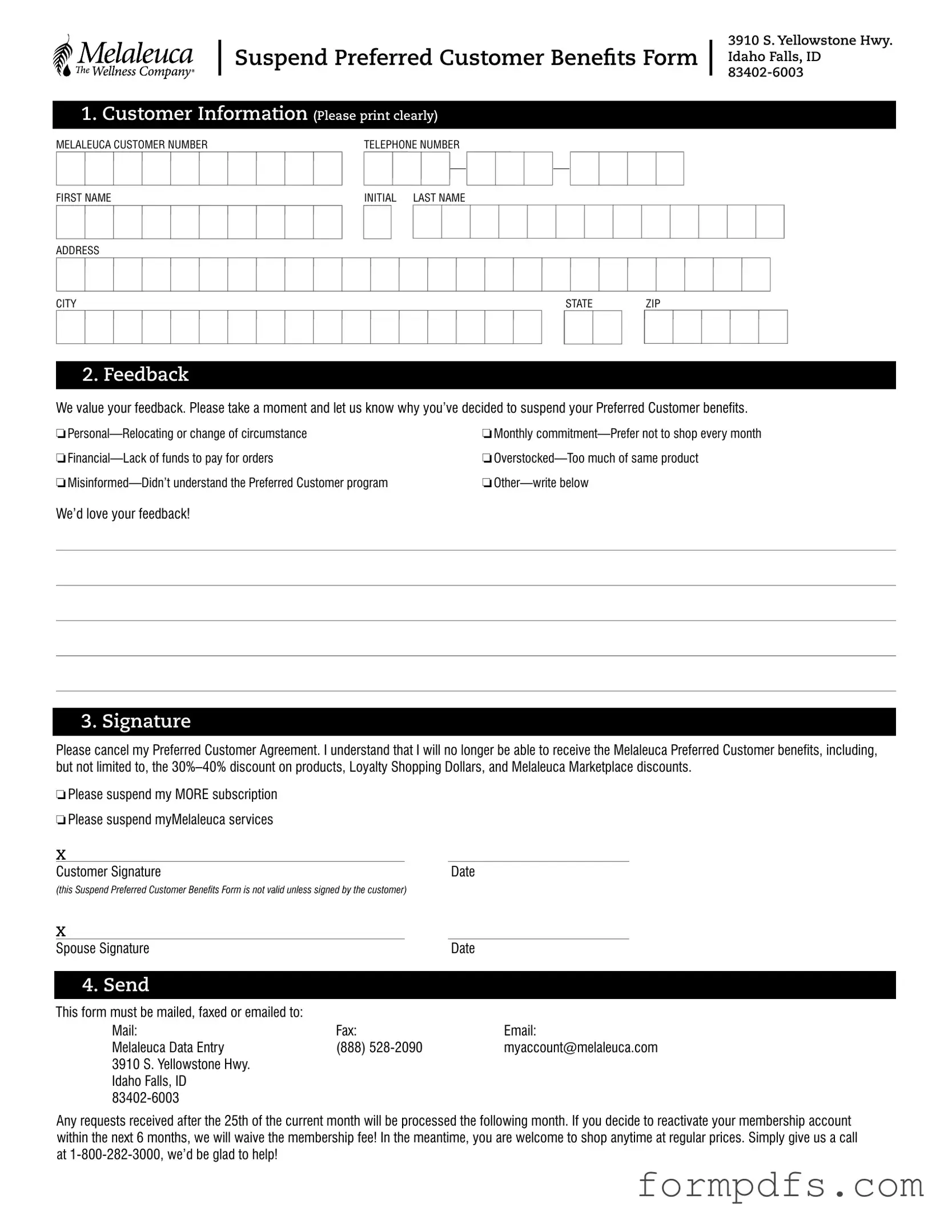 Blank Melaleuca Cancellation PDF Form