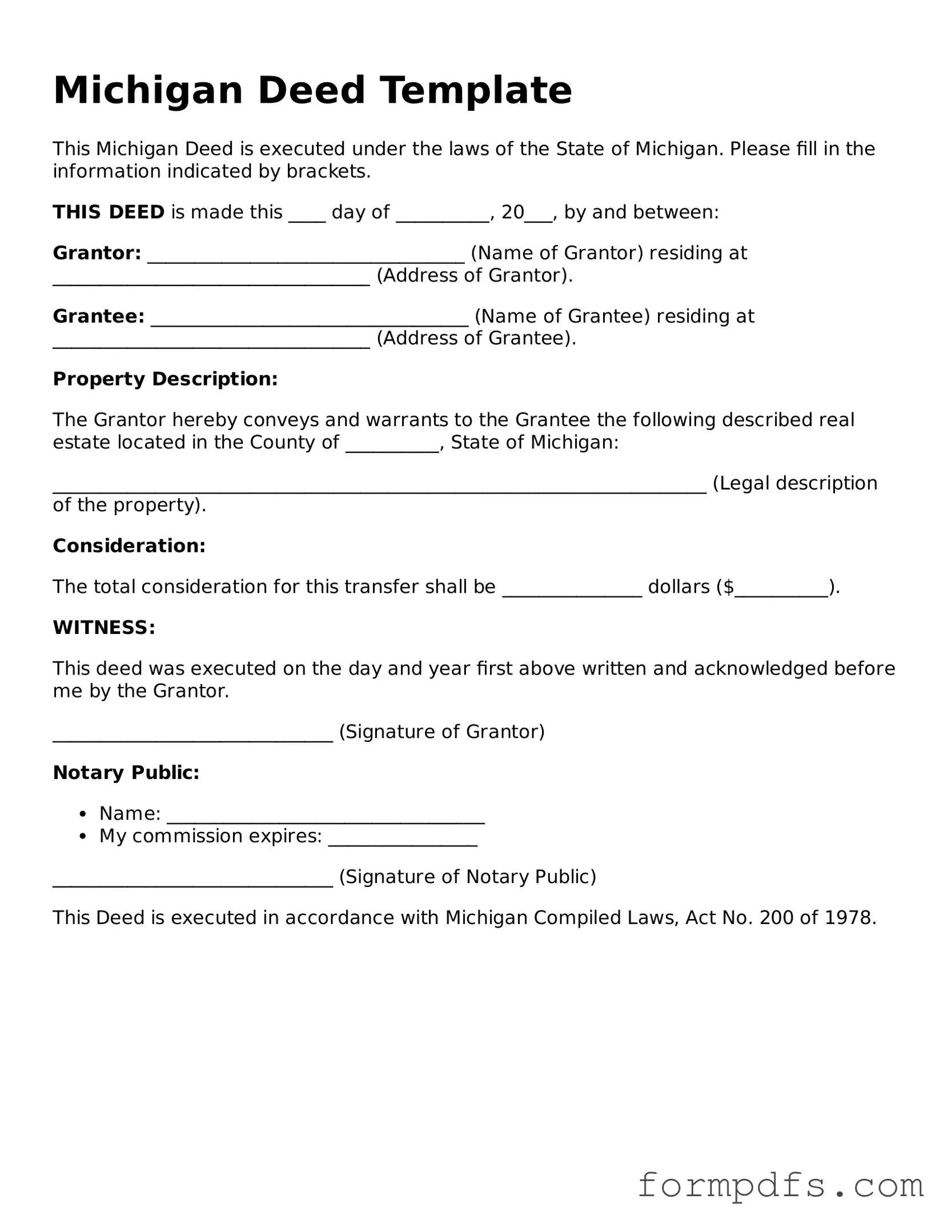 Printable Deed Form for the State of Michigan