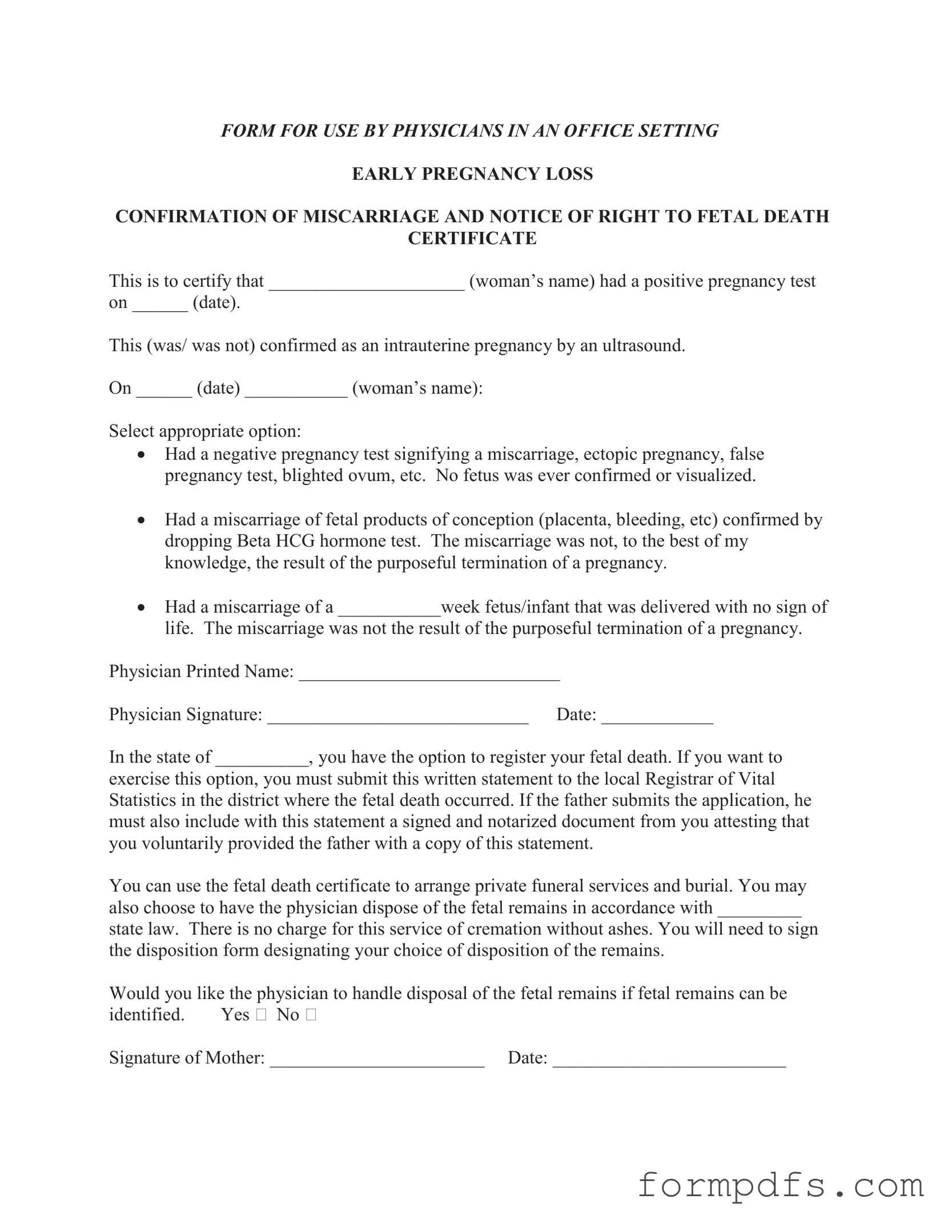 Blank Miscarriage Discharge Paper PDF Form