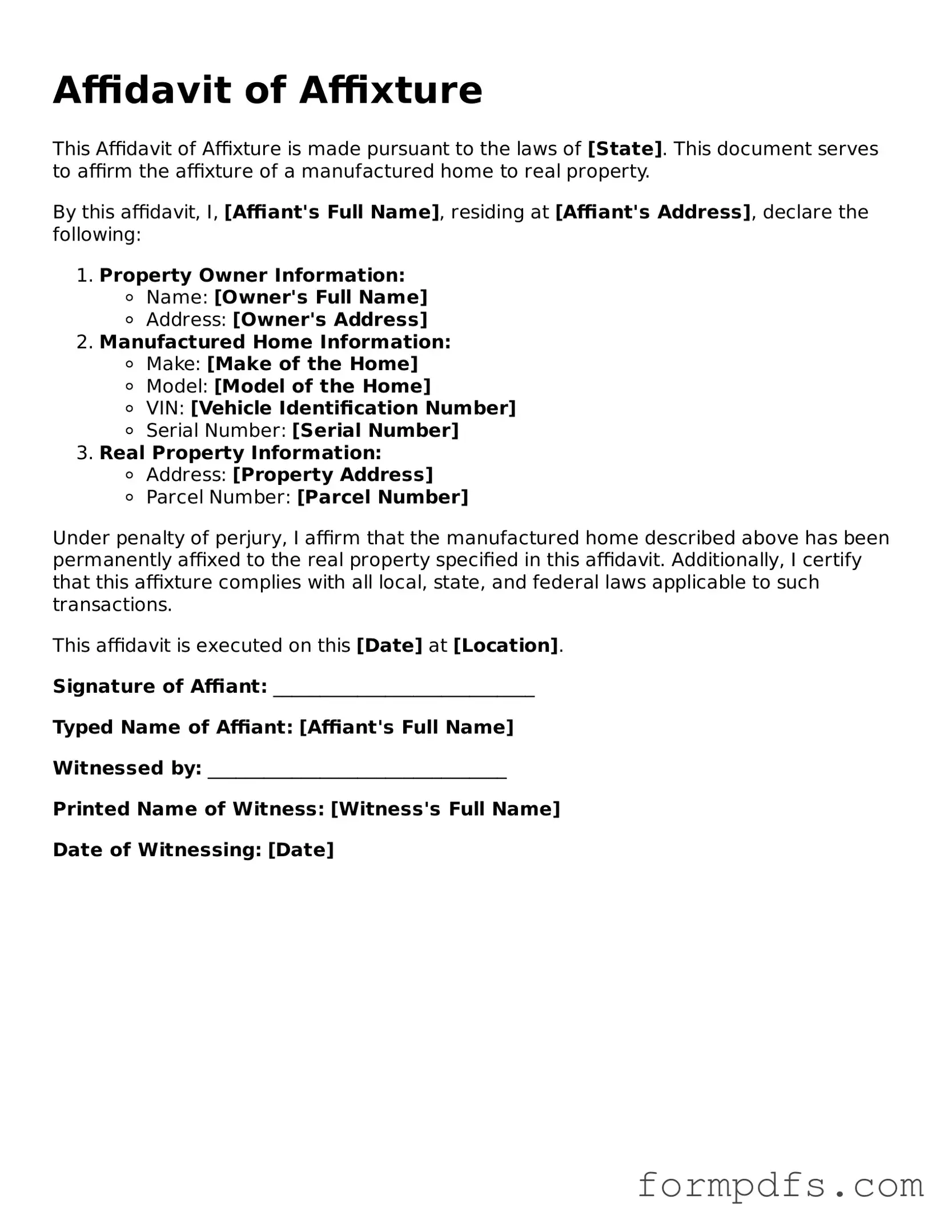 Valid Affidavit of Affixture Template