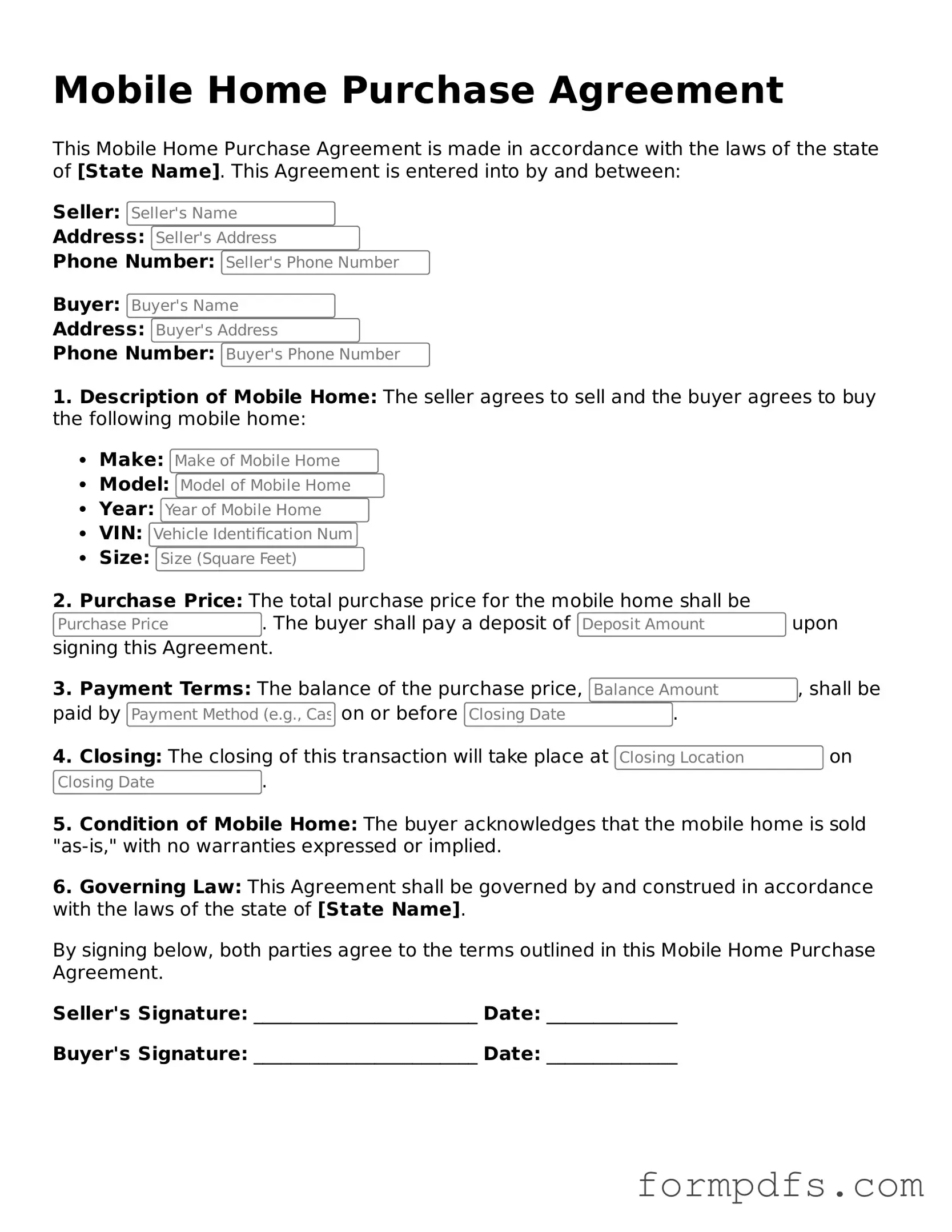 Valid Mobile Home Purchase Agreement Template