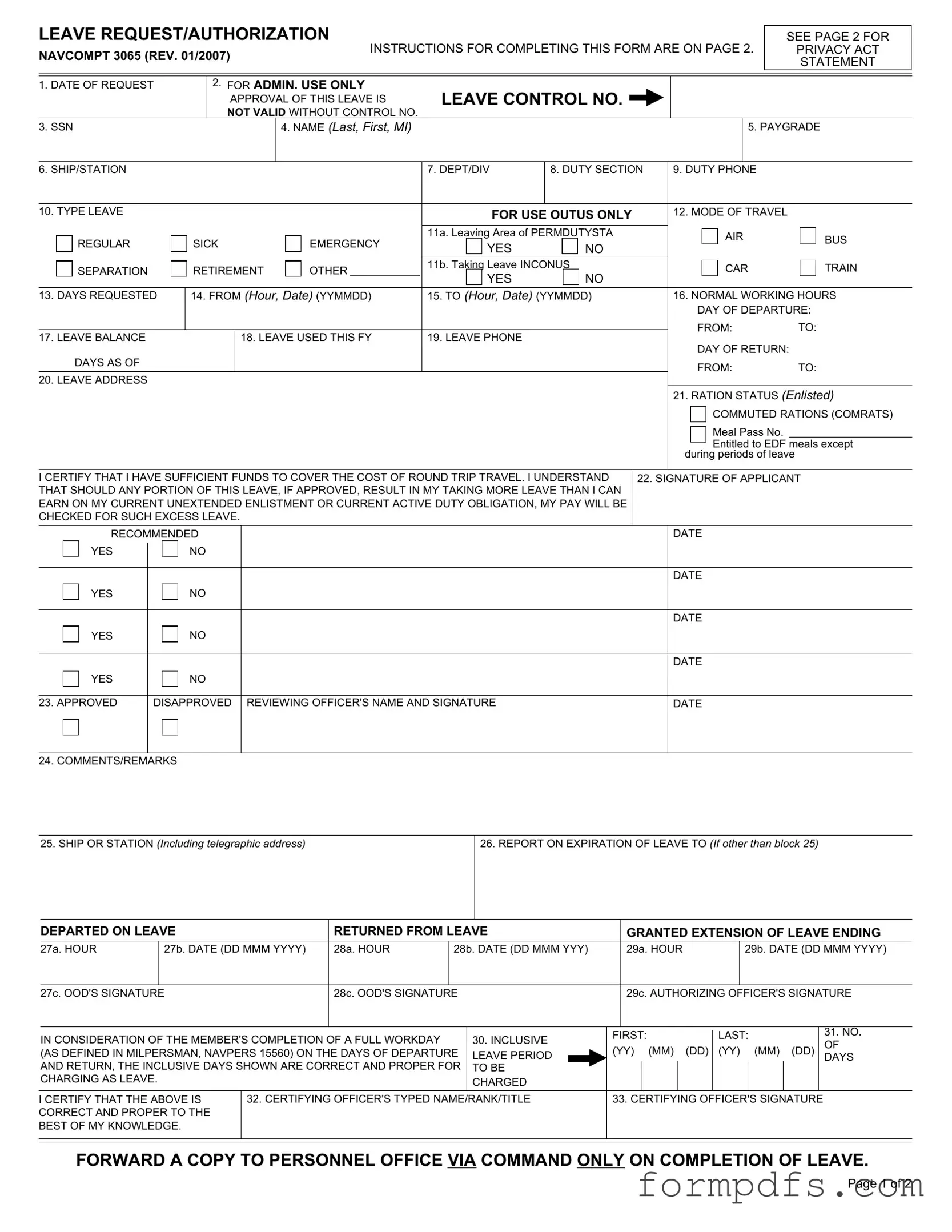 Blank Navcompt 3065 PDF Form