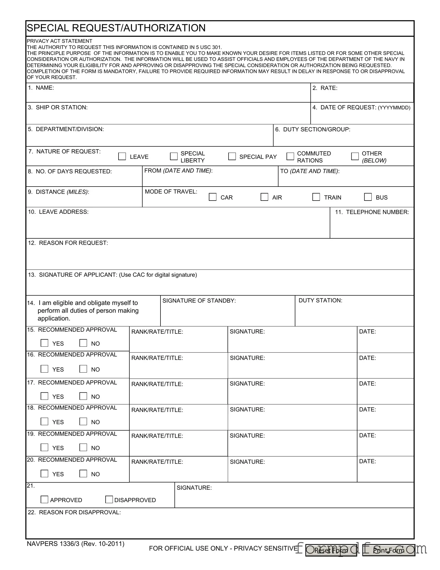 Blank Navpers 1336 3 PDF Form