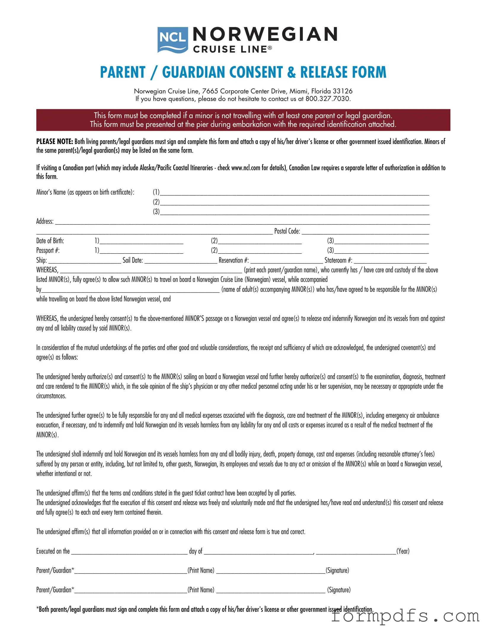 Blank NCL Parental Consent PDF Form