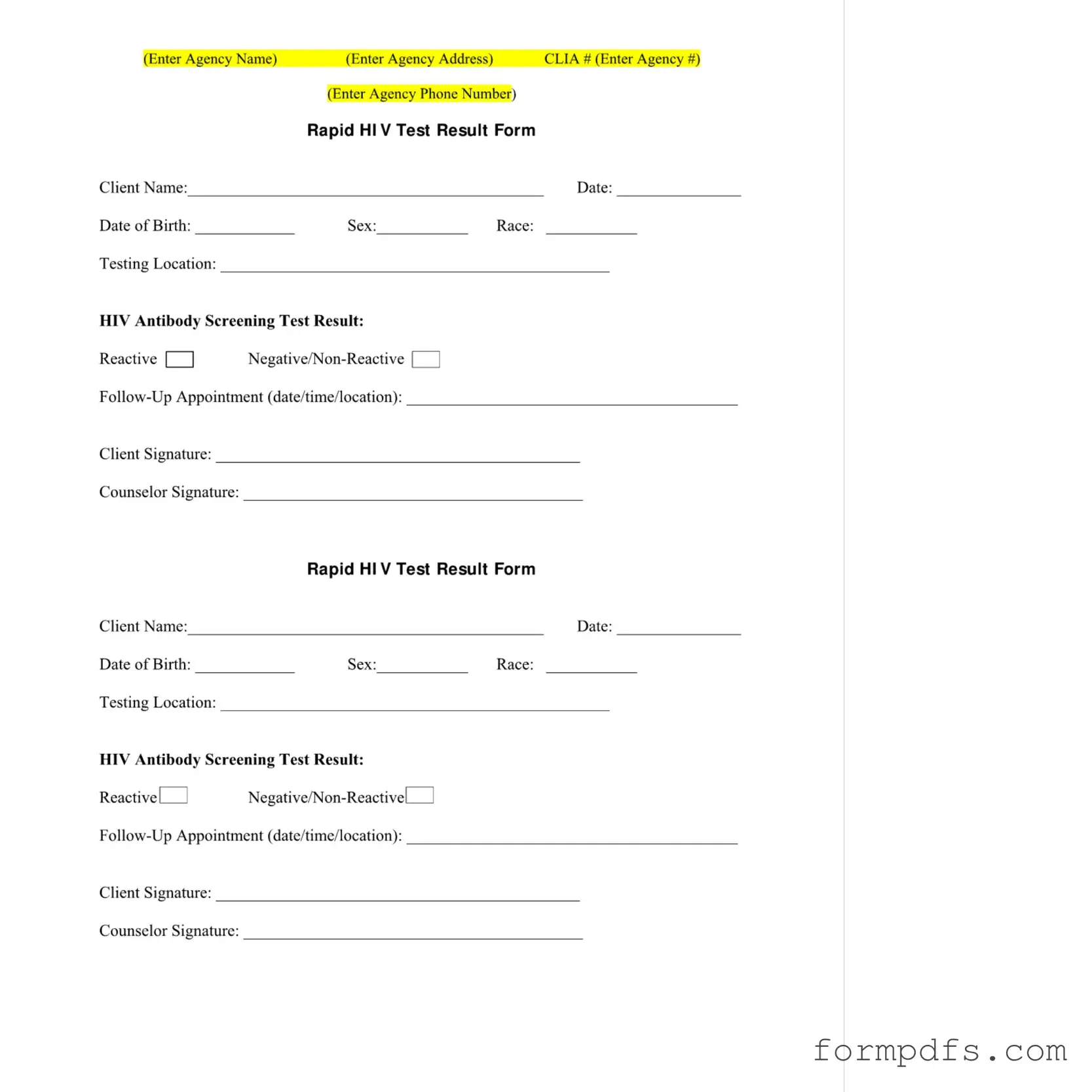 Blank Negative Hiv Test PDF Form