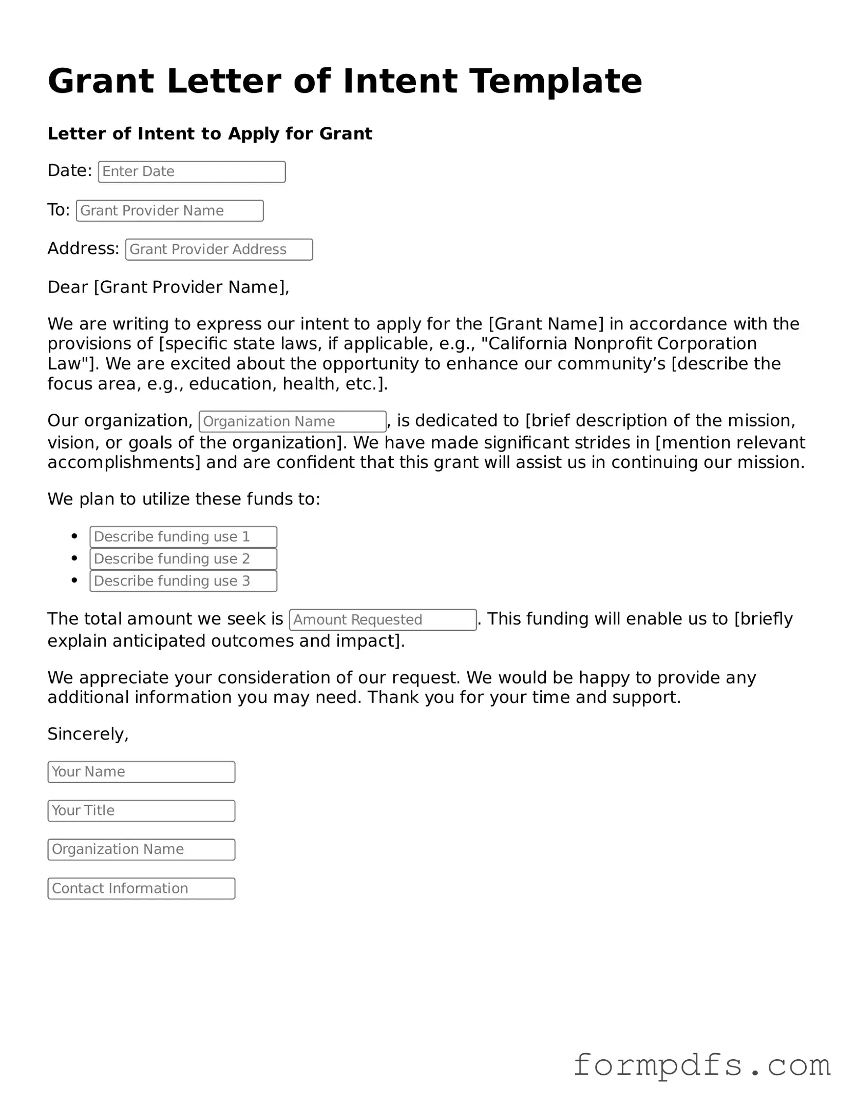 Valid Grant Letter of Intent Template