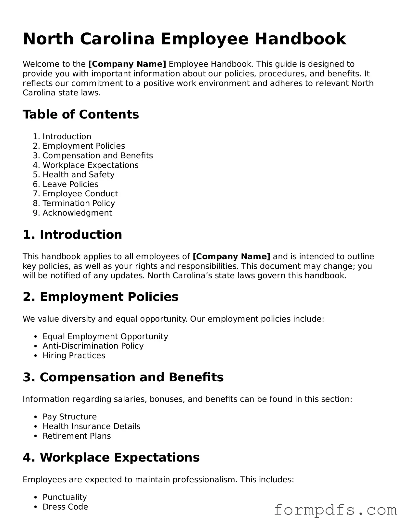 Printable Employee Handbook Form for the State of North Carolina