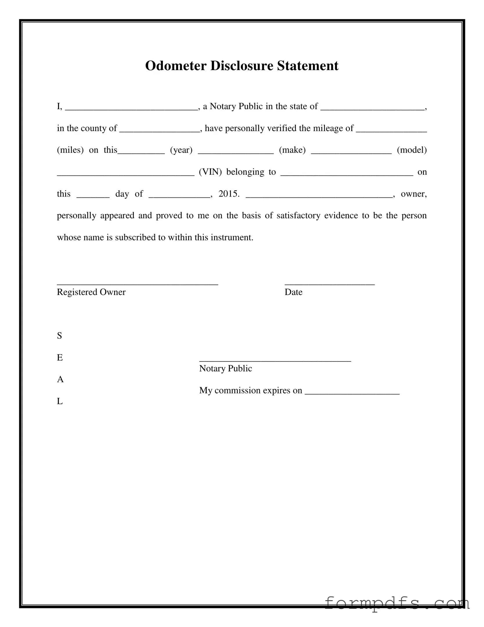 Blank Notarized Odometer Statement PDF Form