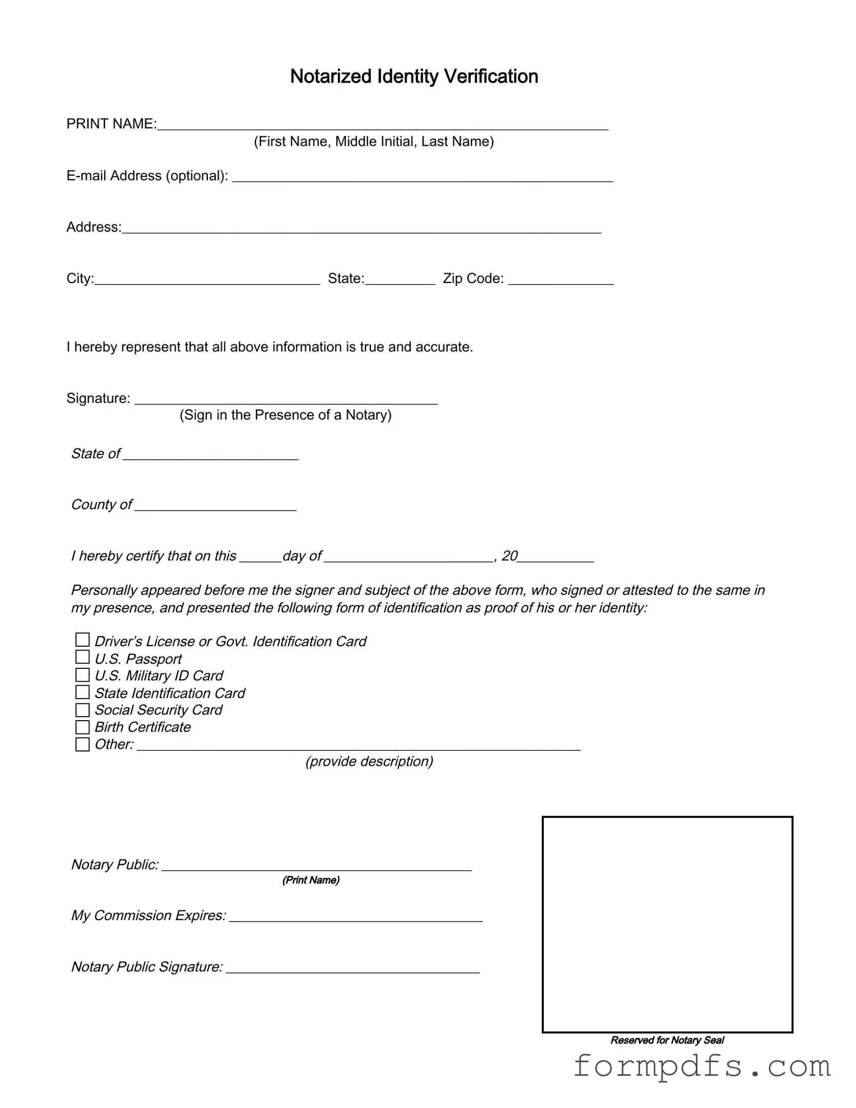 Blank Notarized Identity Verification PDF Form
