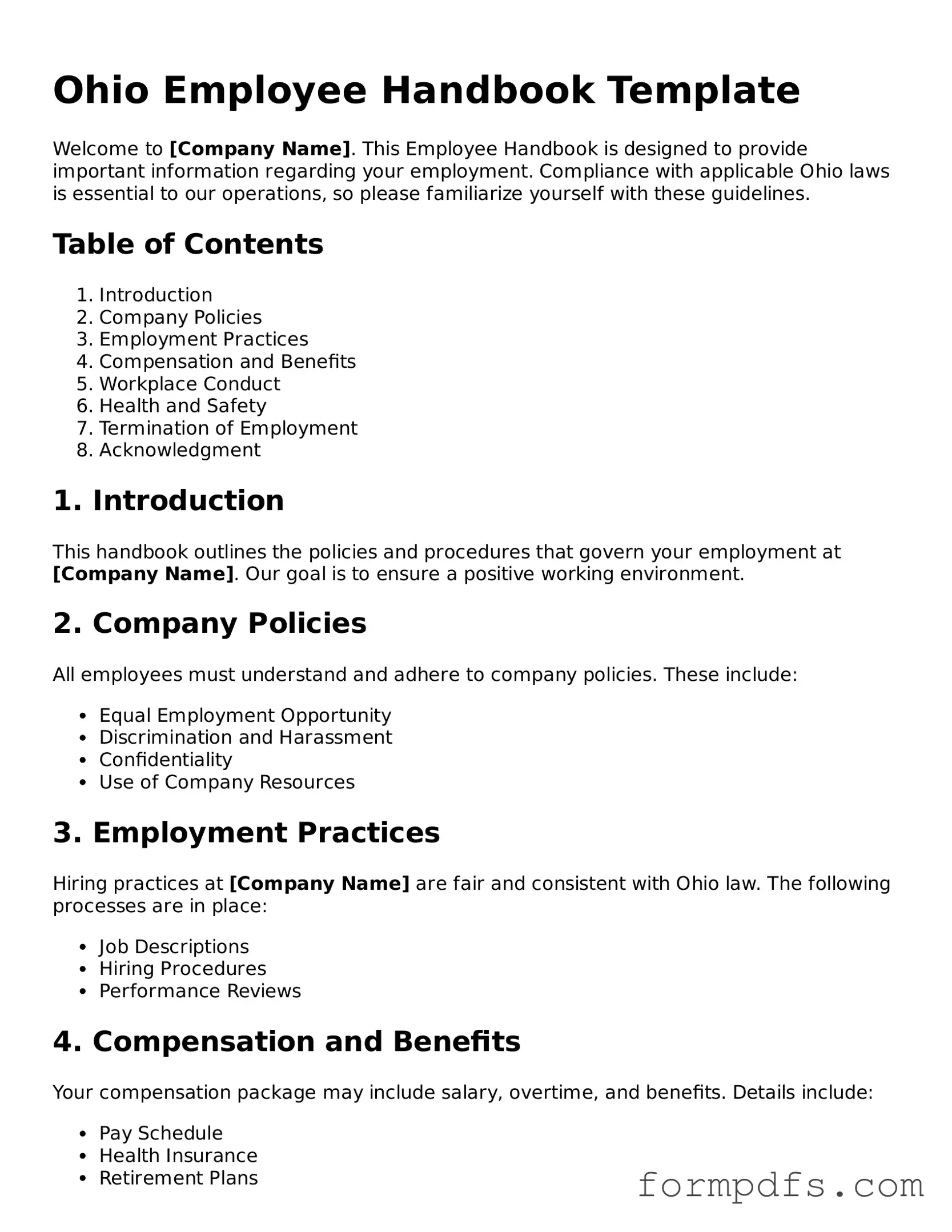 Printable Employee Handbook Form for the State of Ohio