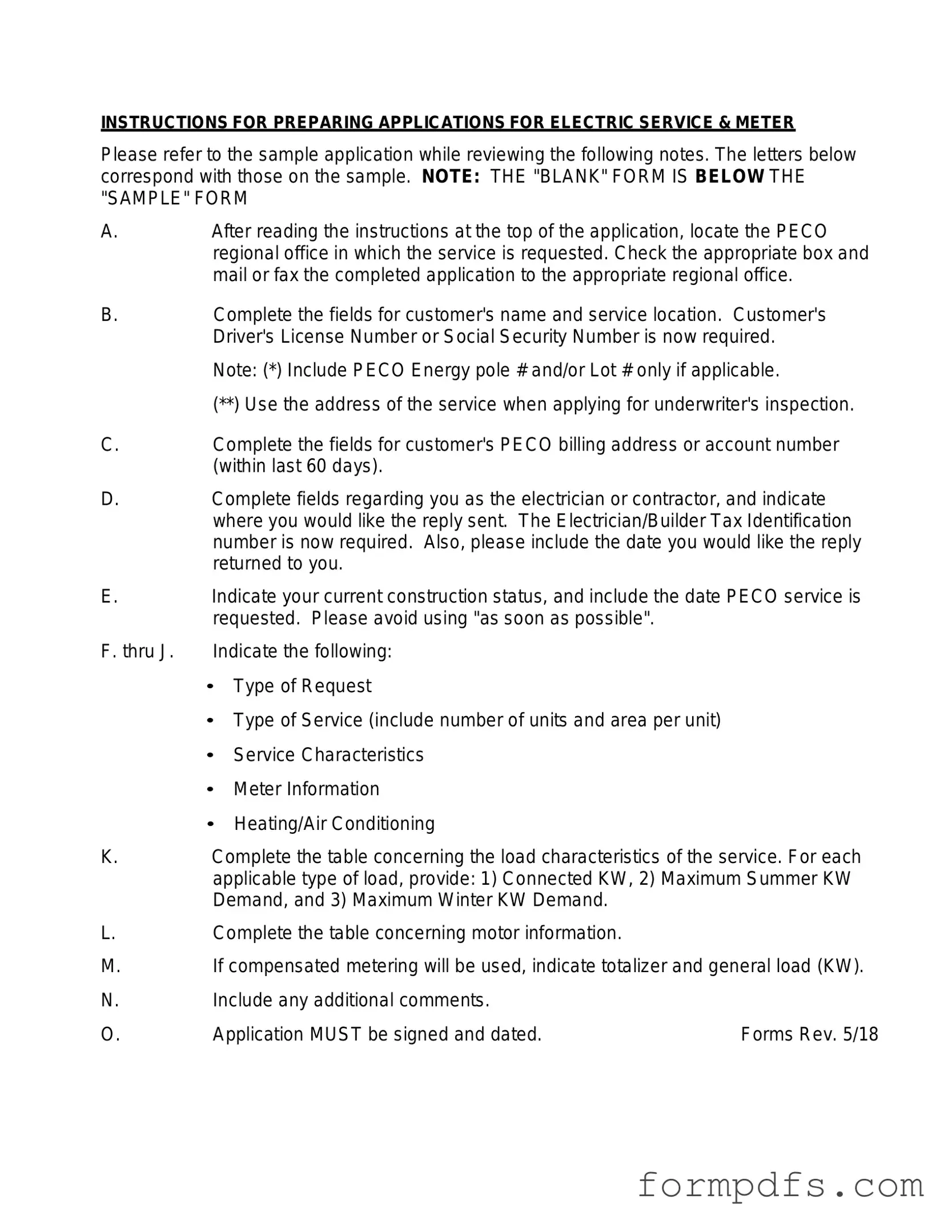 Blank Peco Service And Meter Application PDF Form