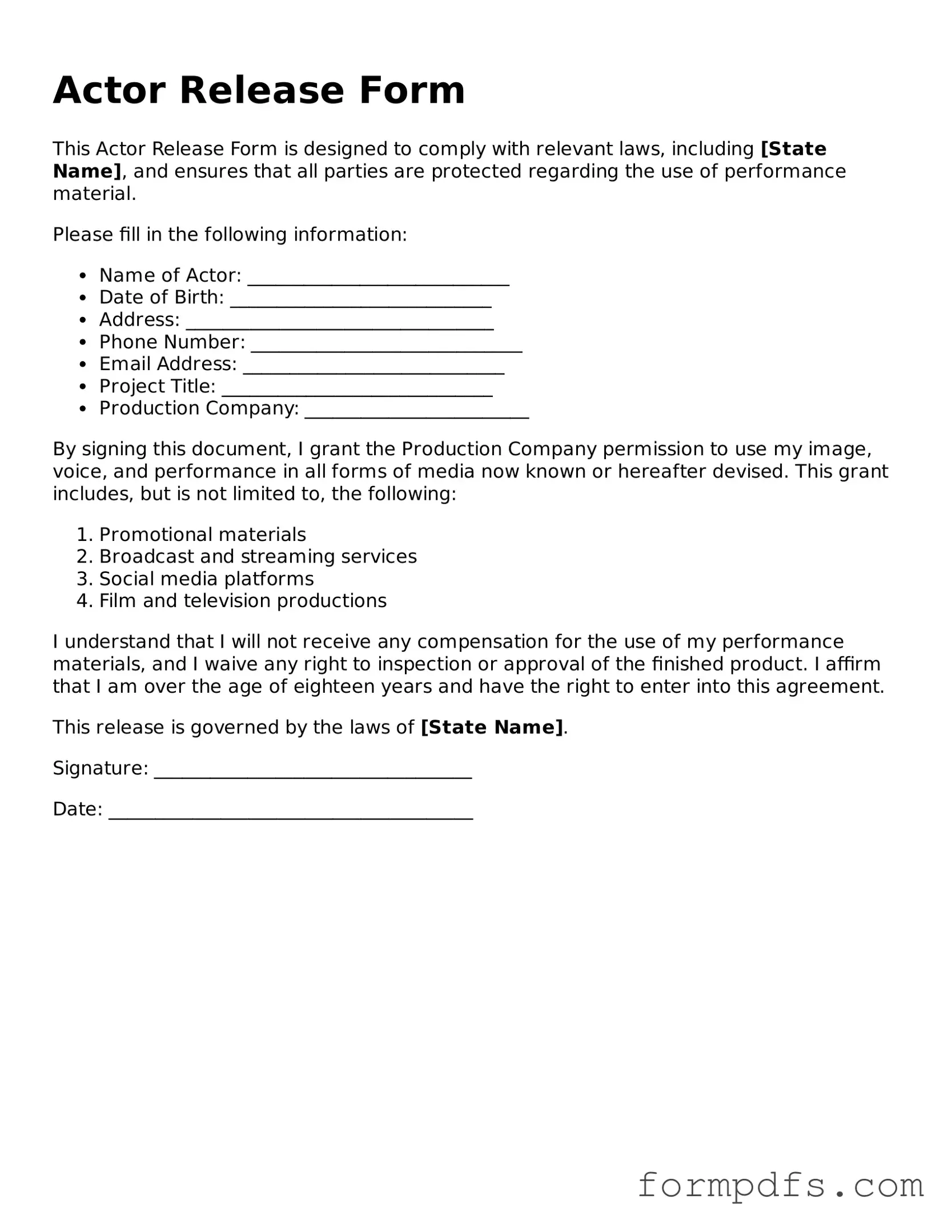Valid Actor Release Template