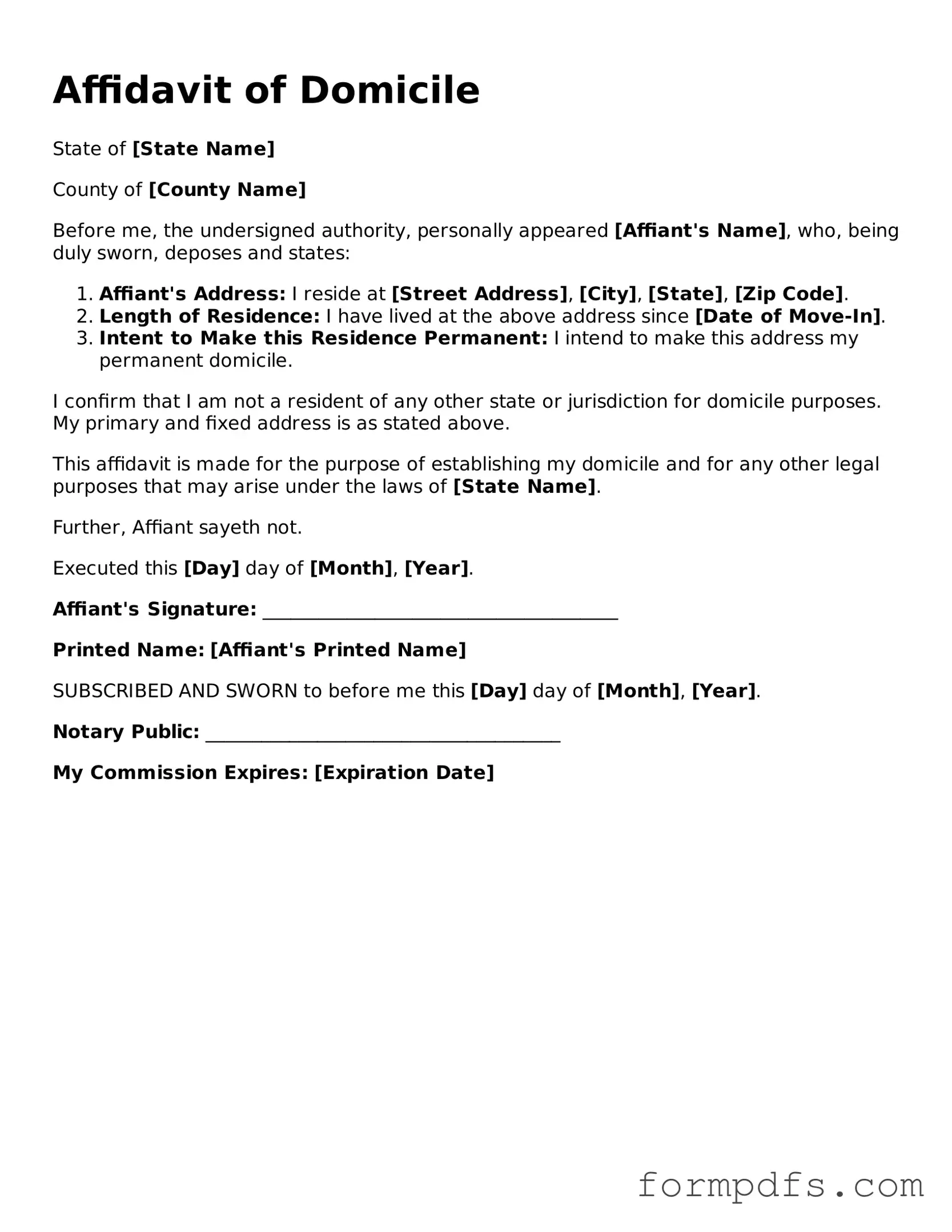 Valid Affidavit of Domicile Template