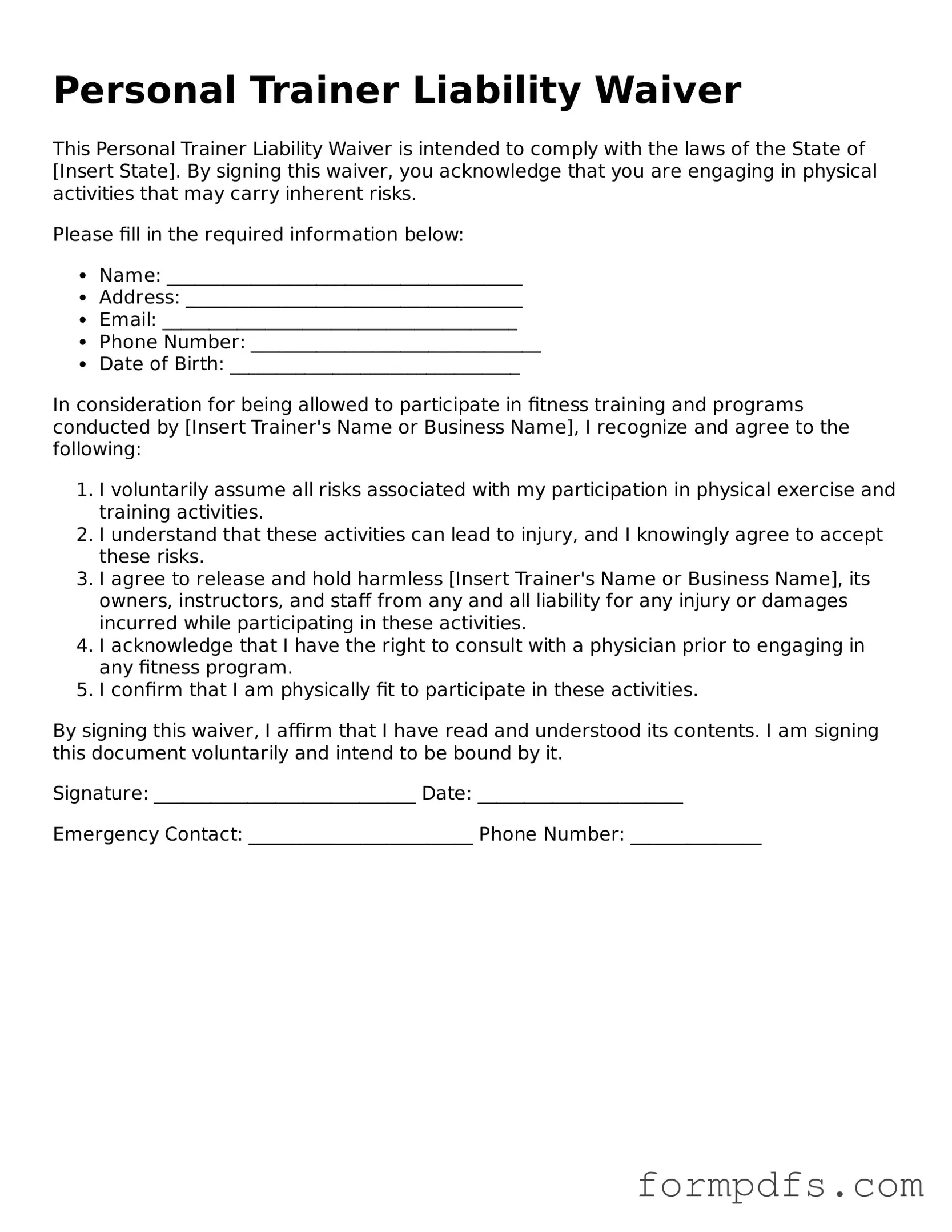 Valid Personal Trainer Liability Waiver Template