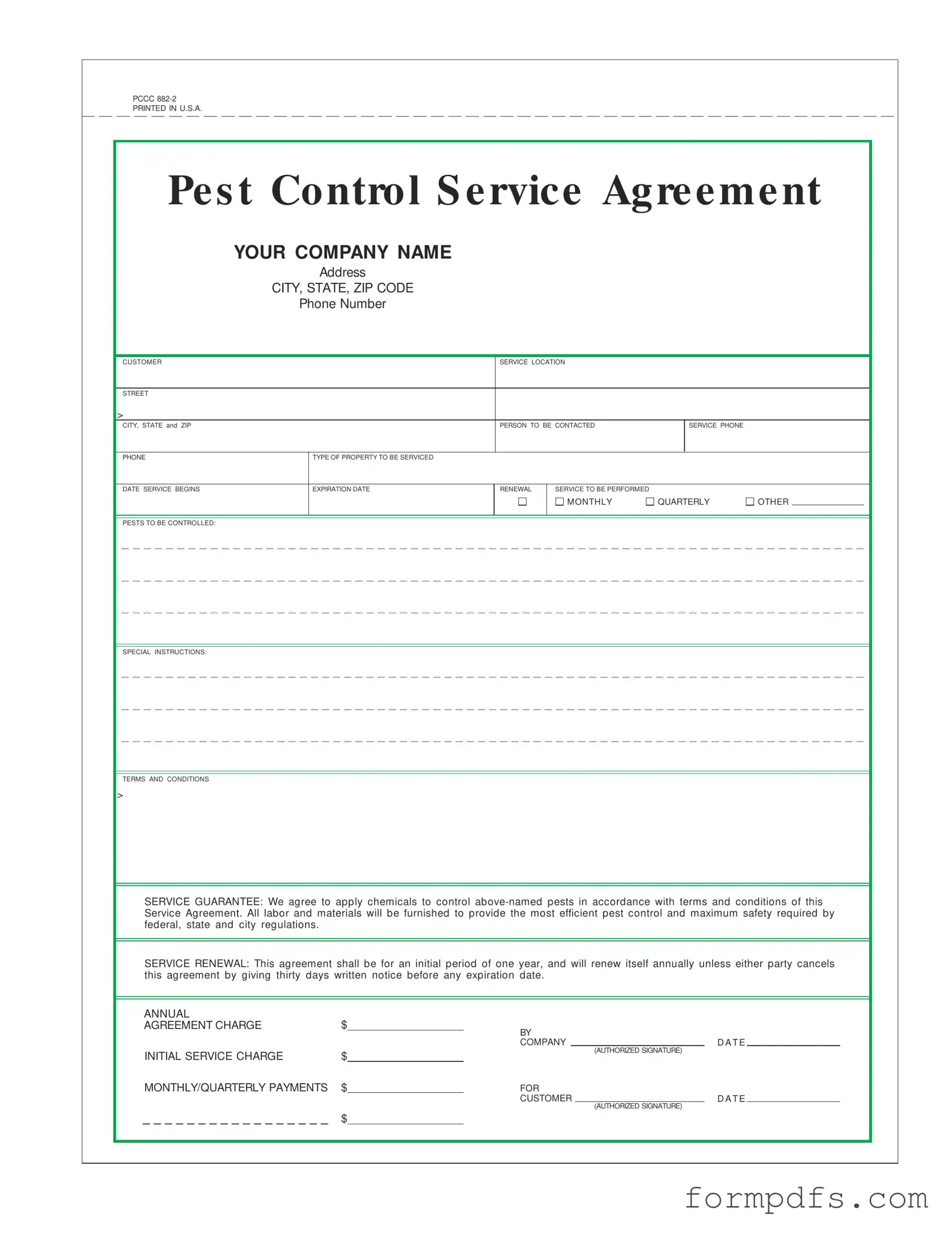 Blank Pest Control Contract PDF Form