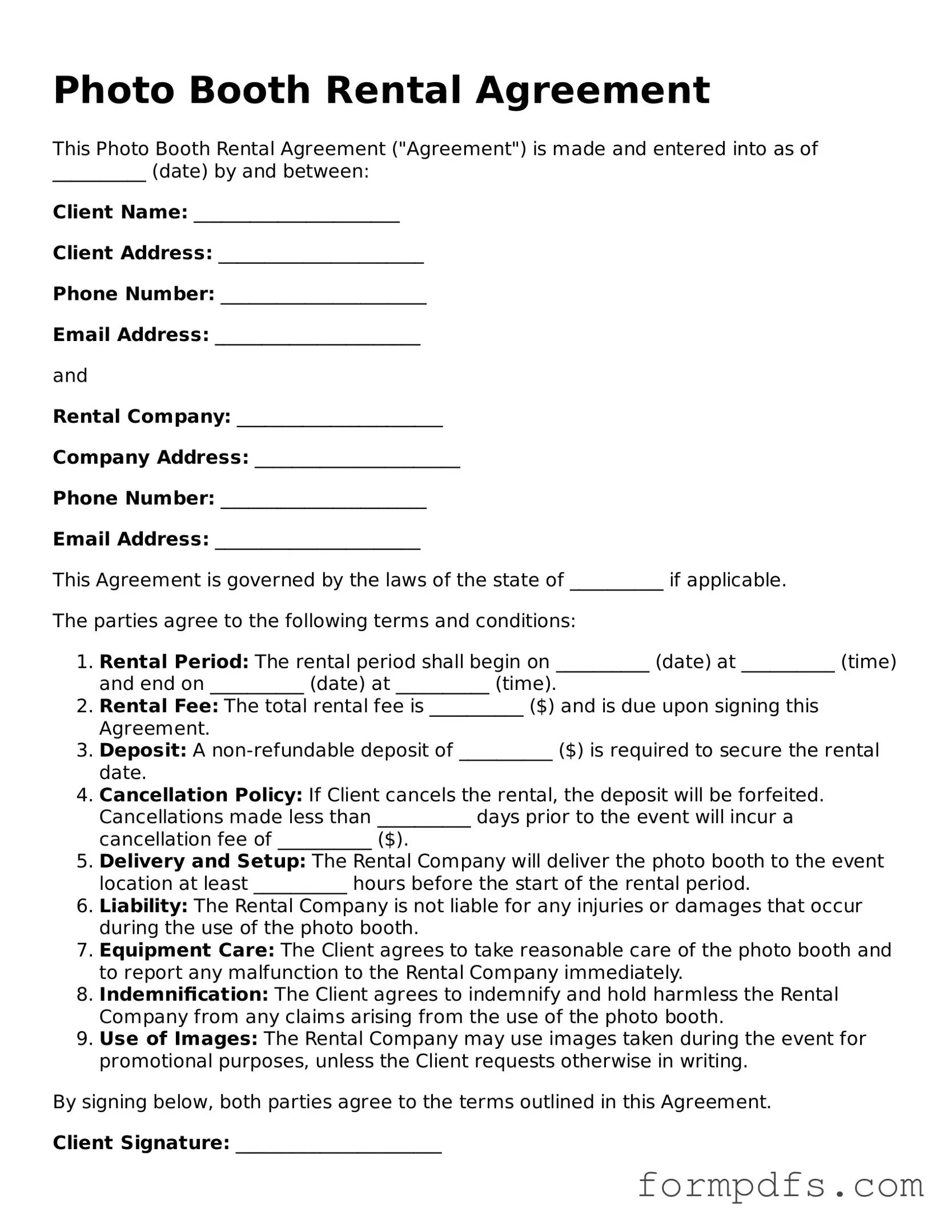 Valid Photo Booth Rental Agreement Template