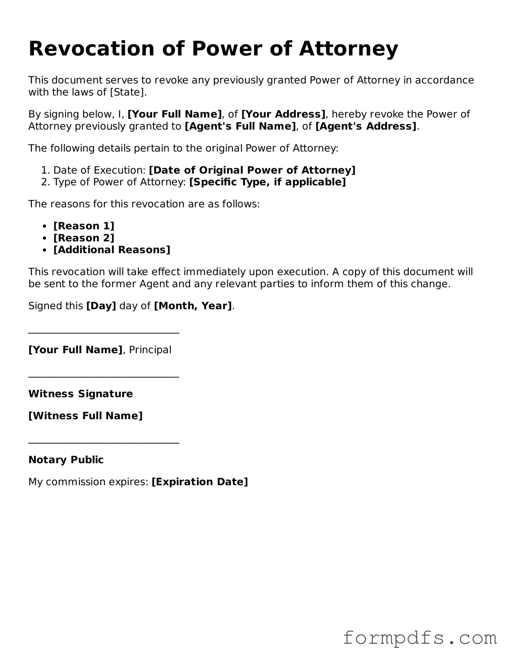 Valid Revocation of Power of Attorney Template