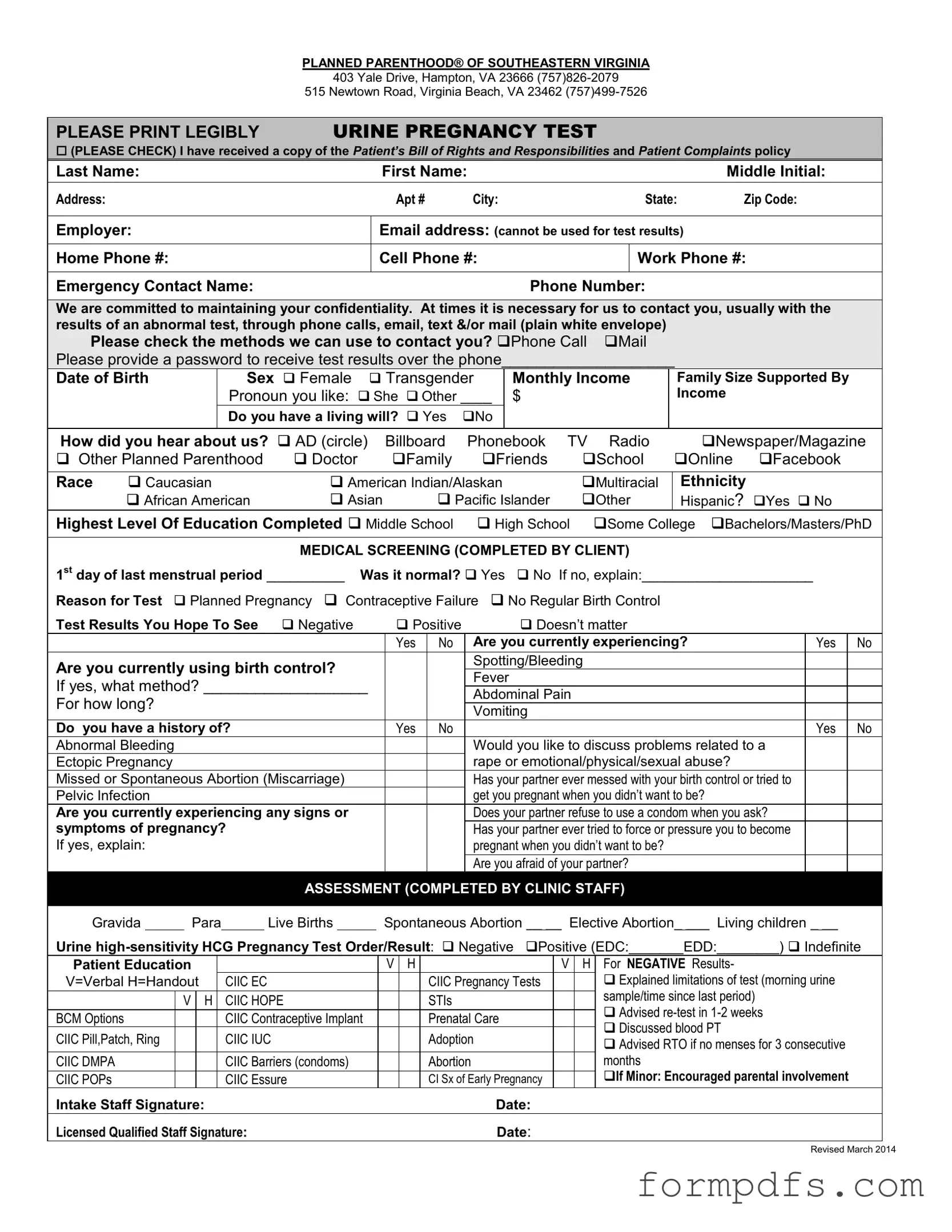 Blank Planned Parenthood Proof PDF Form