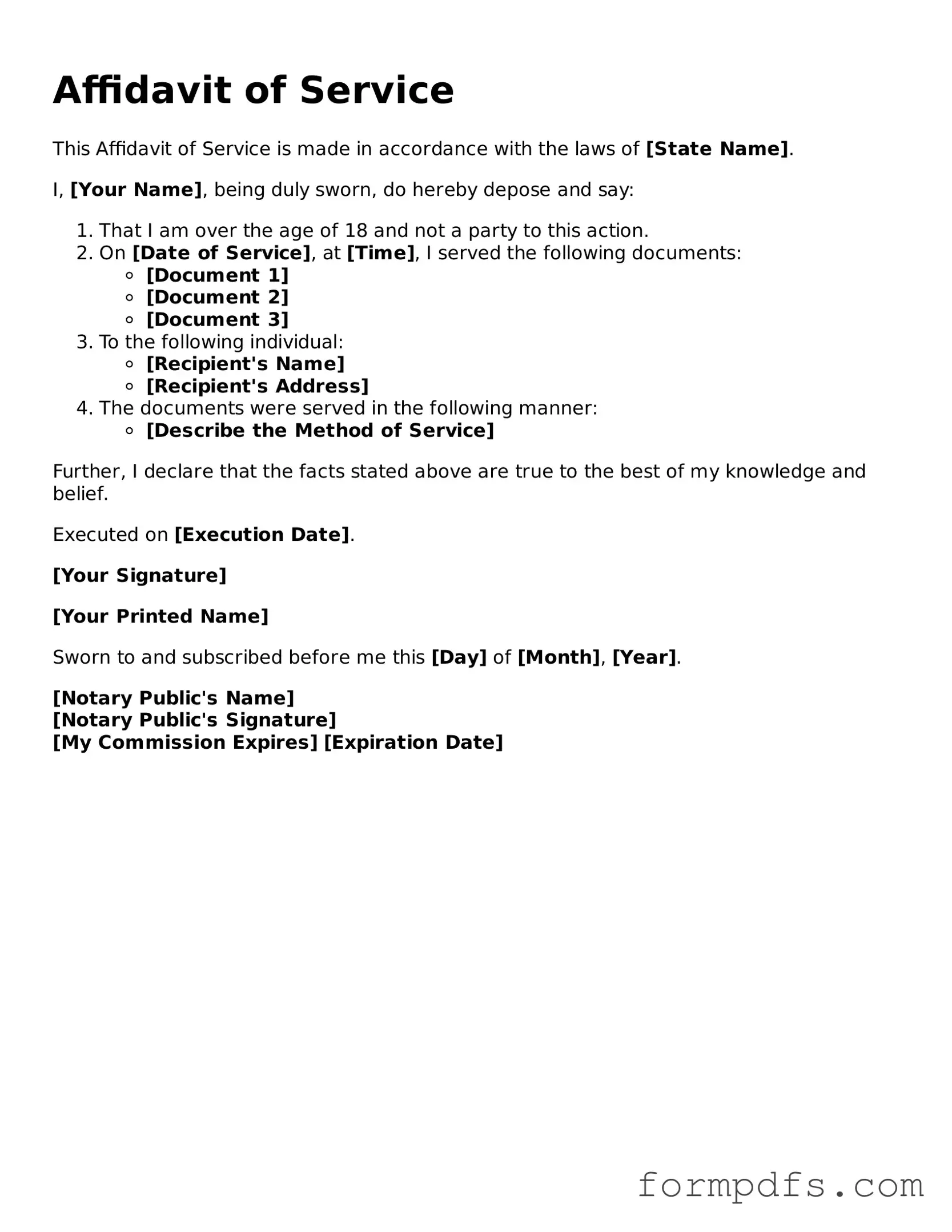 Valid Affidavit of Service Template
