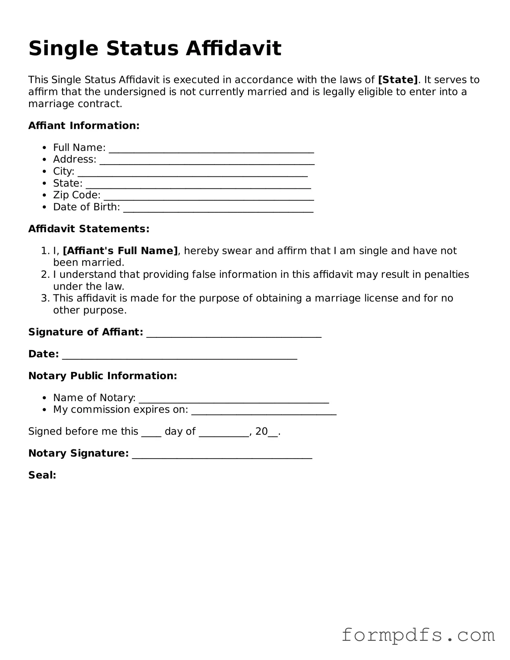 Valid Single Status Affidavit Template
