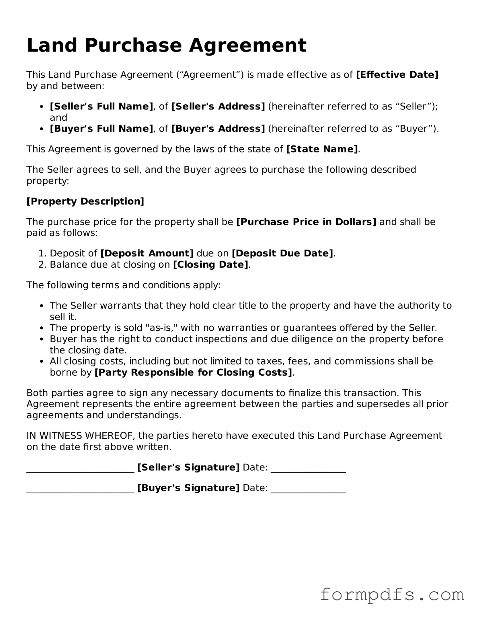 Valid Land Purchase Agreement Template