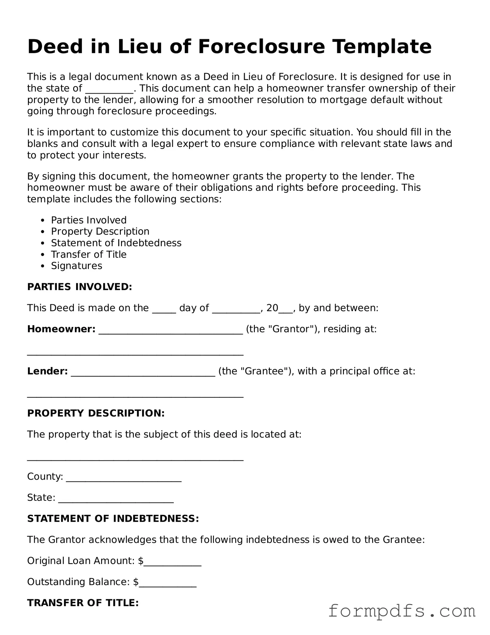 Valid Deed in Lieu of Foreclosure Template