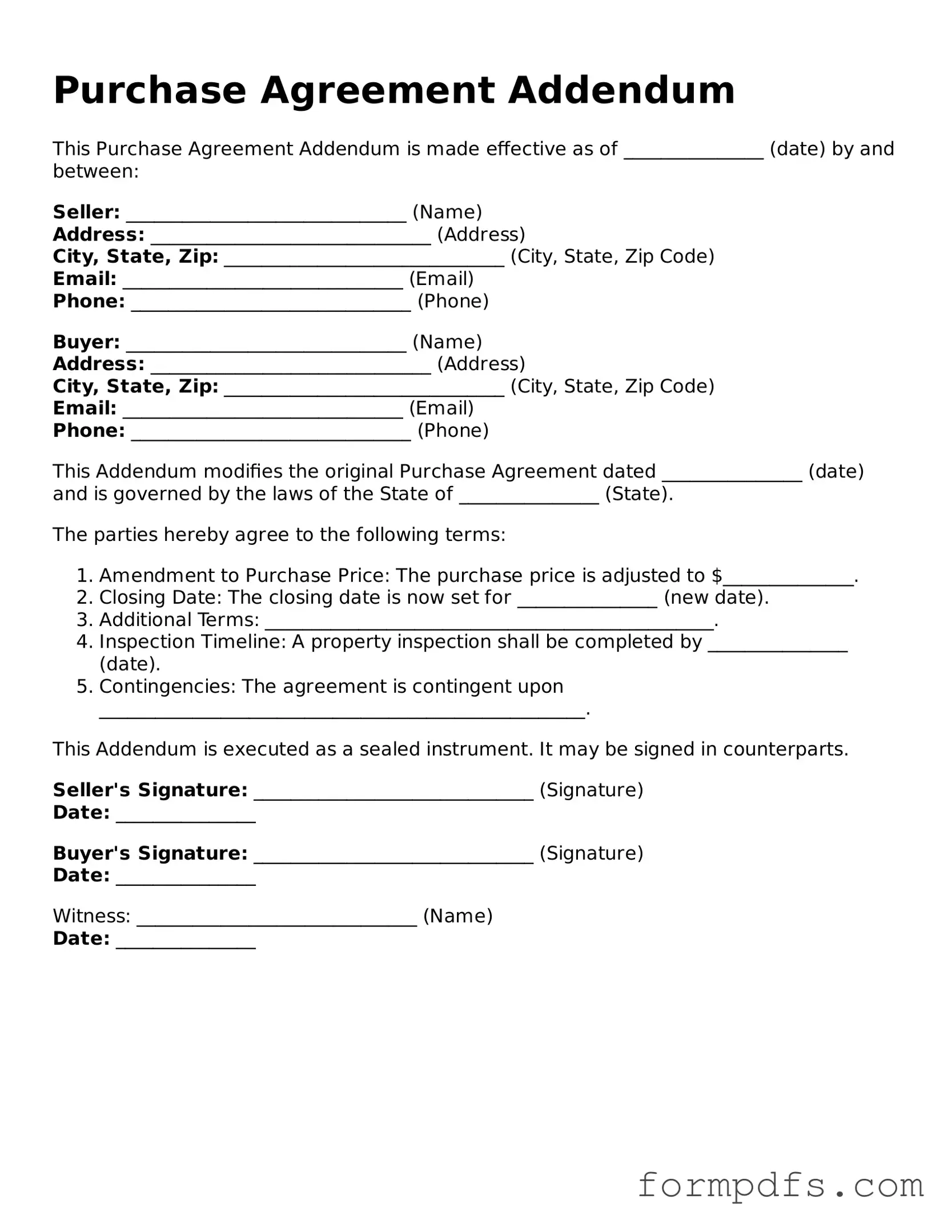 Valid Purchase Agreement Addendum Template