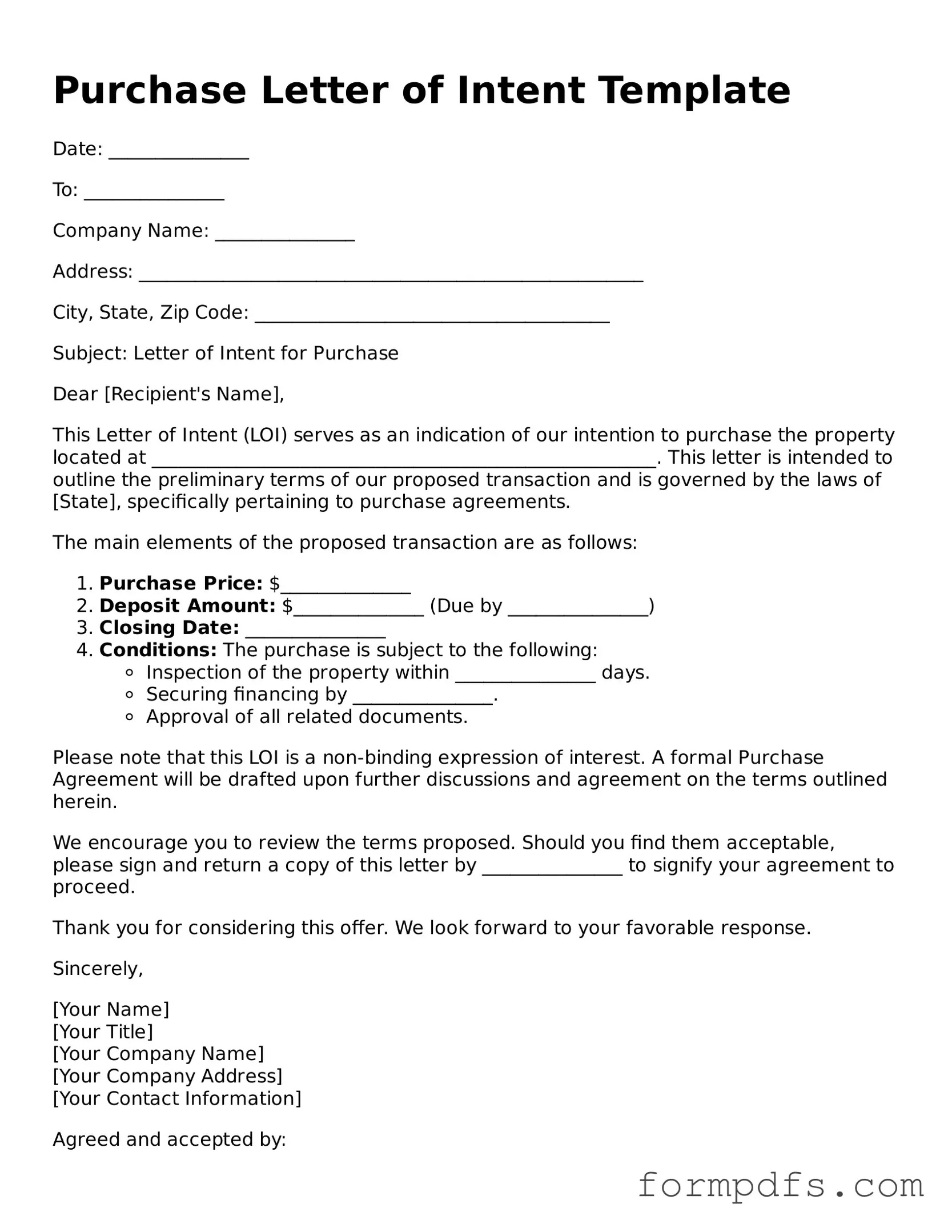 Valid Purchase Letter of Intent Template