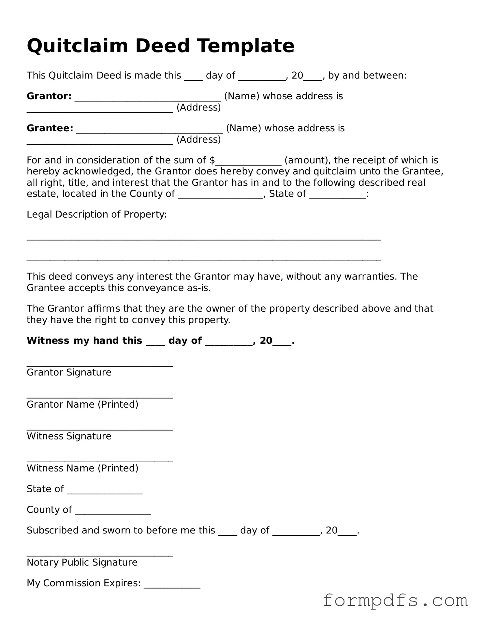 Valid Quitclaim Deed Template