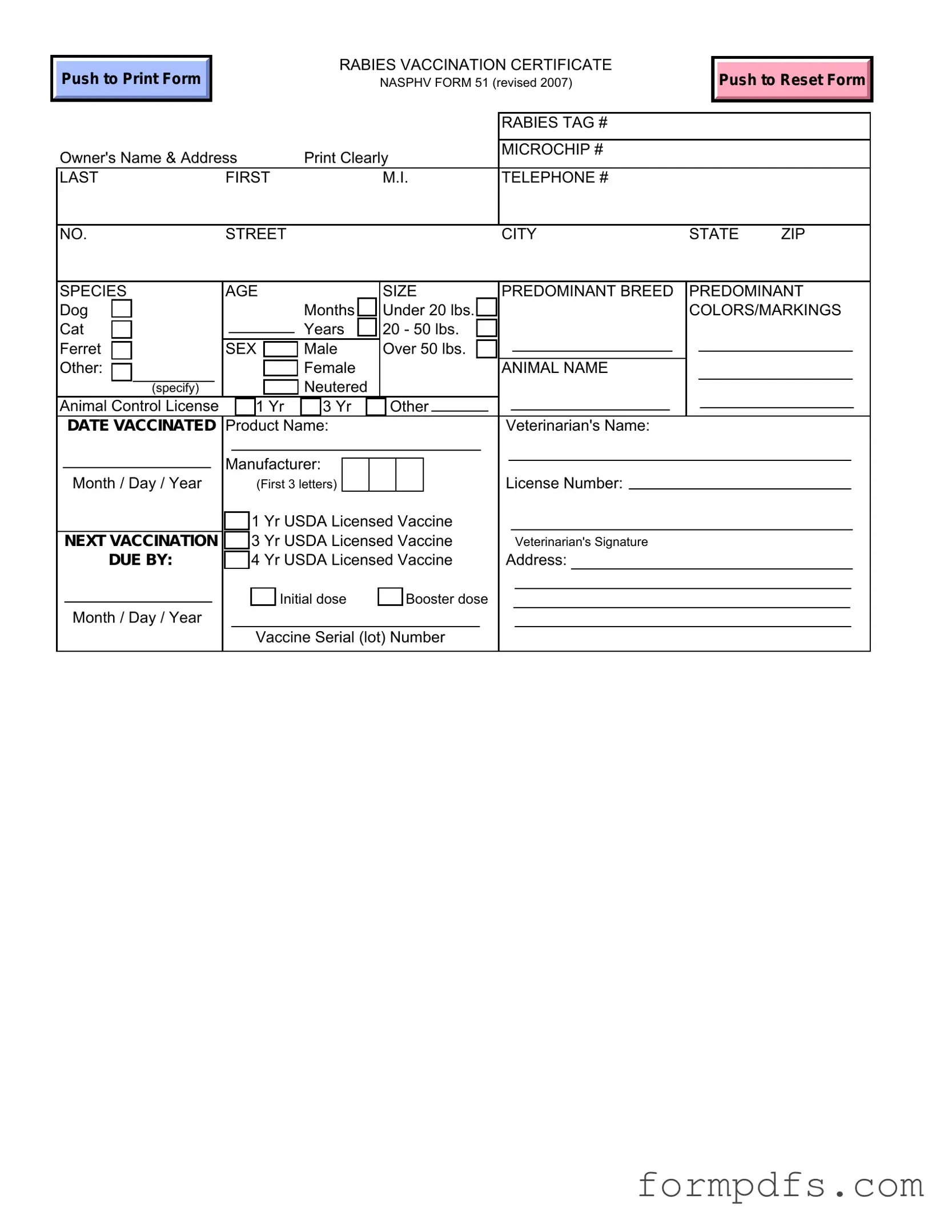 Blank Rabies Certificate PDF Form