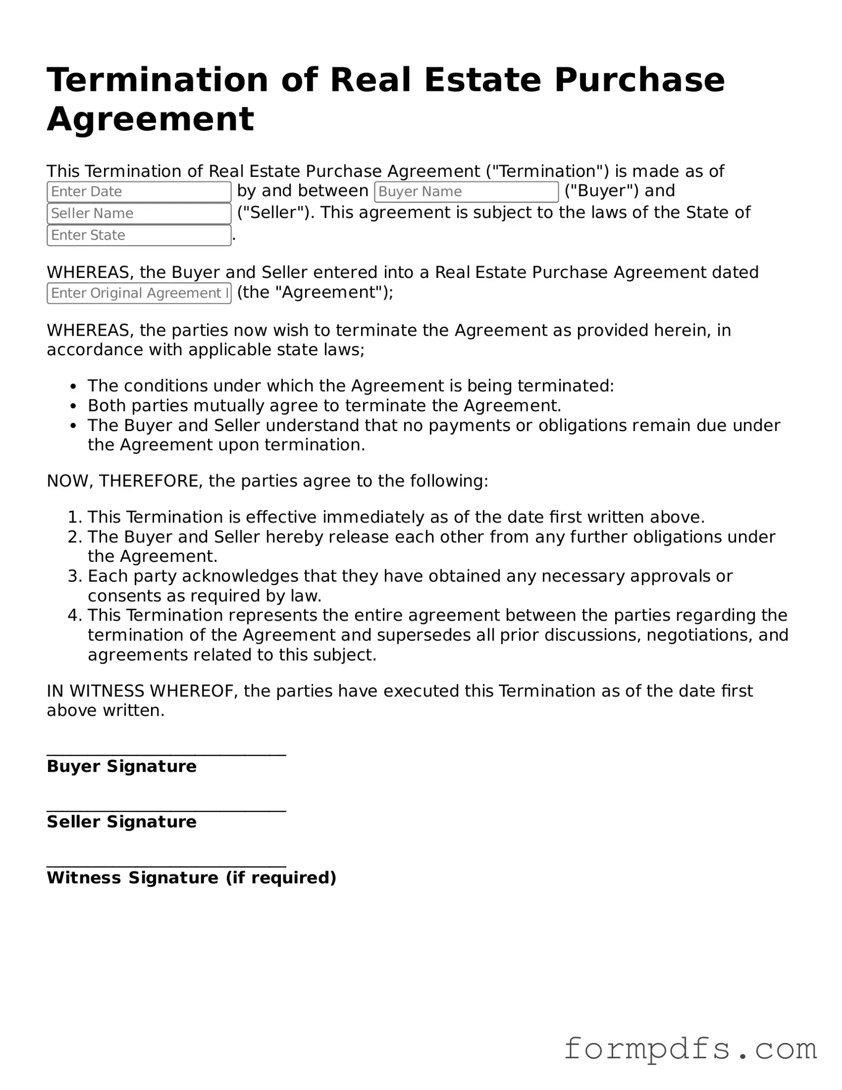 Valid Termination of Real Estate Purchase Agreement Template