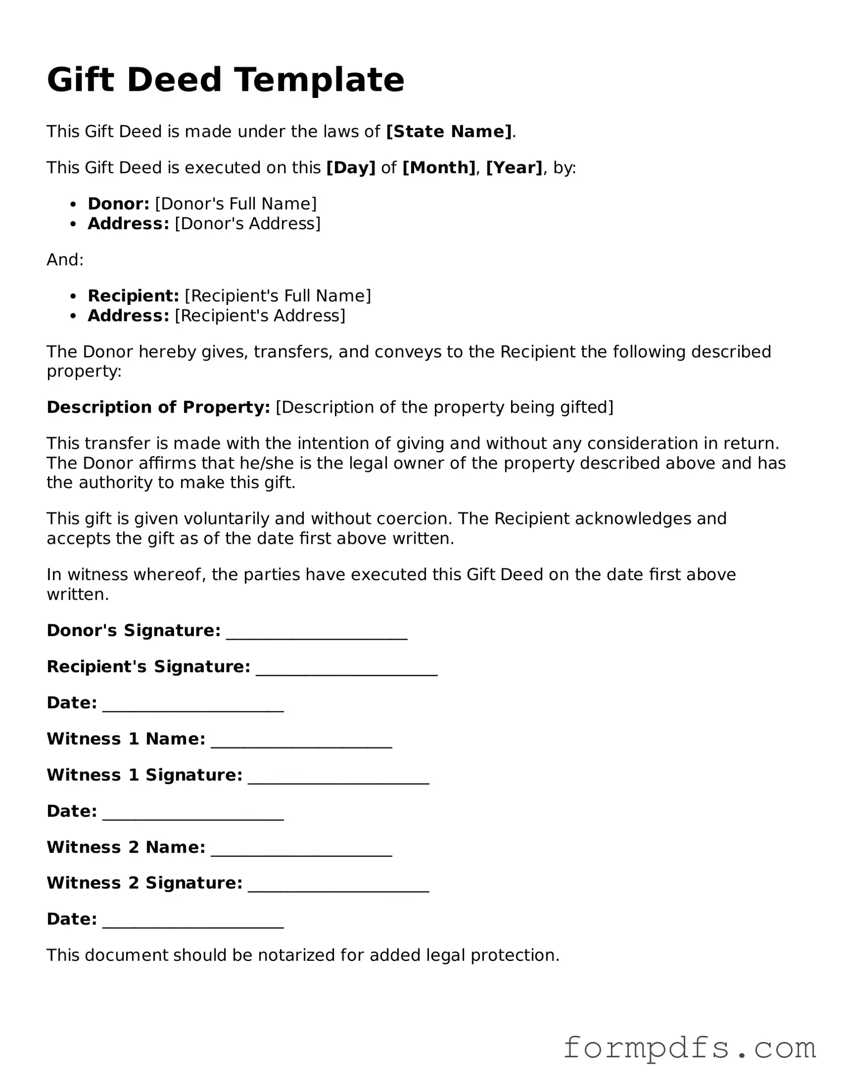 Valid Gift Deed Template
