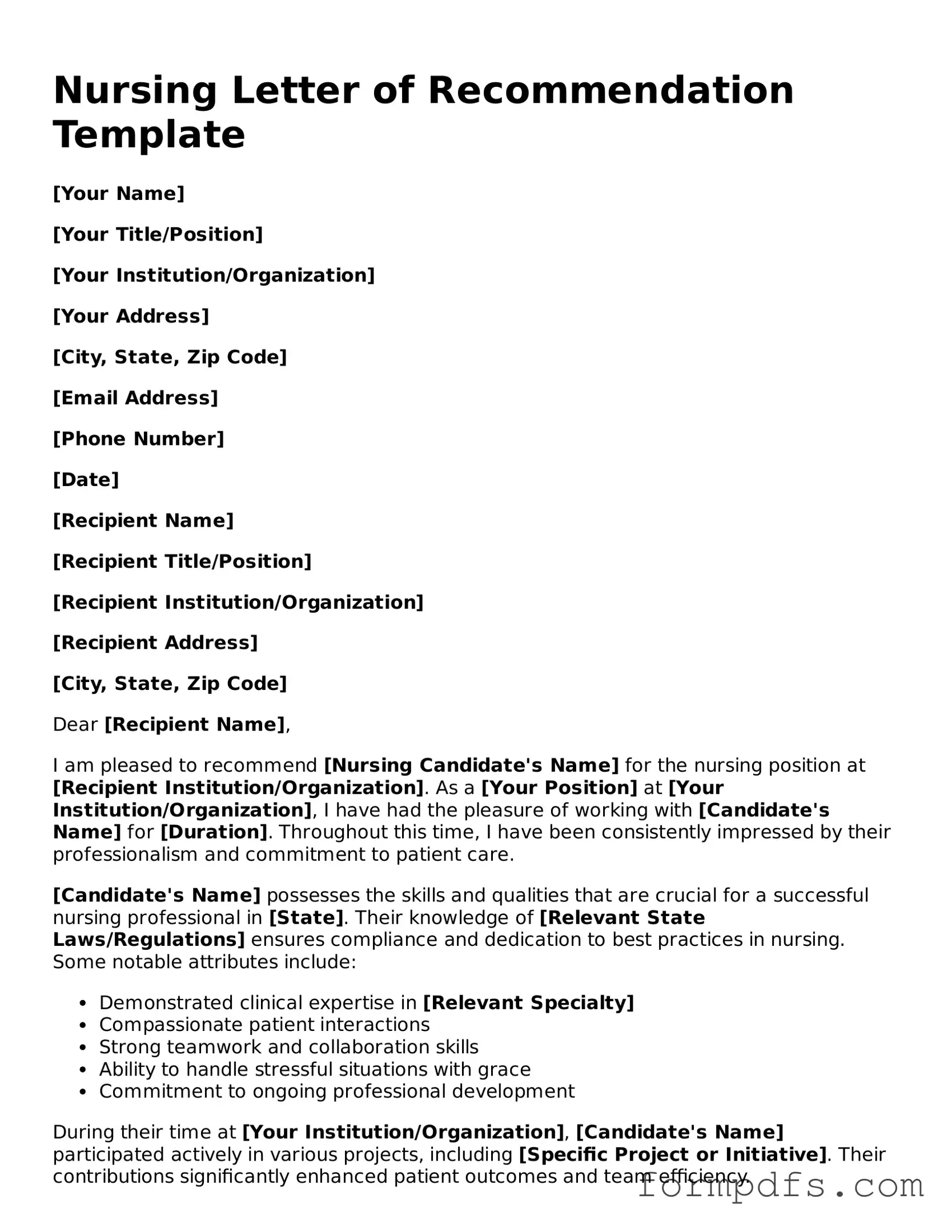 Valid Nursing Letter of Recommendation Template