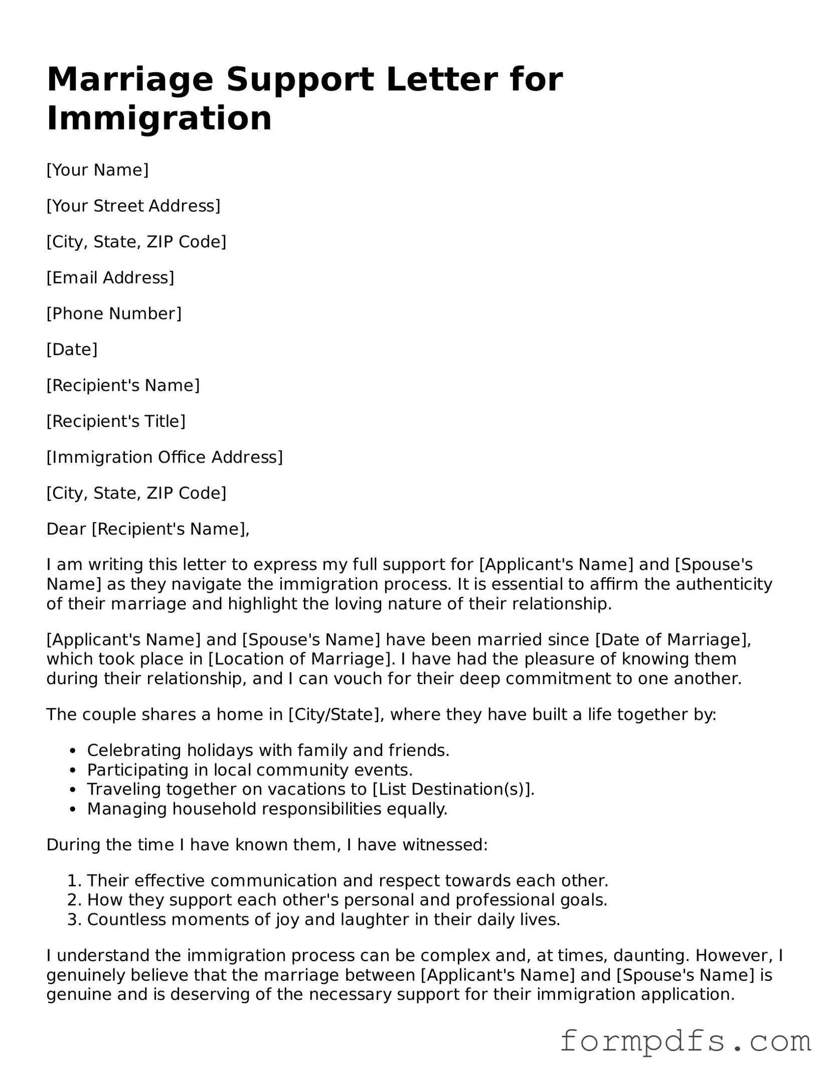 Valid Marriage Support Letter for Immigration Template