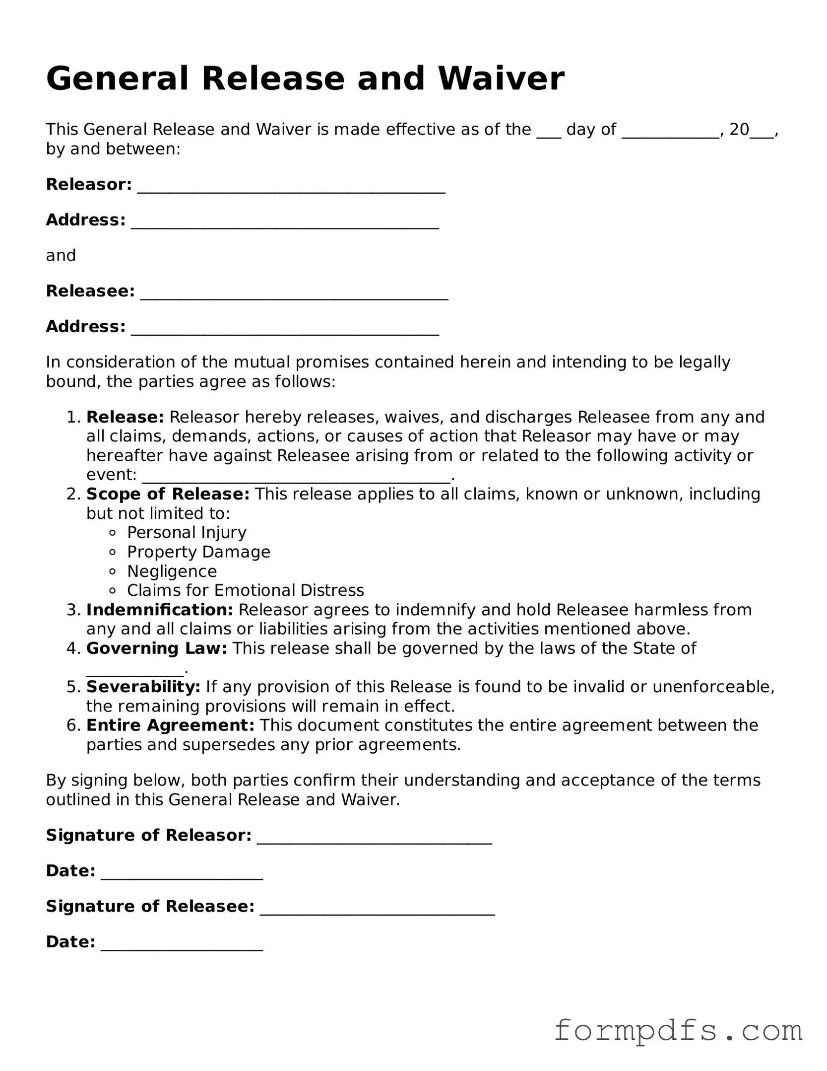 Valid General Release and Waiver Template