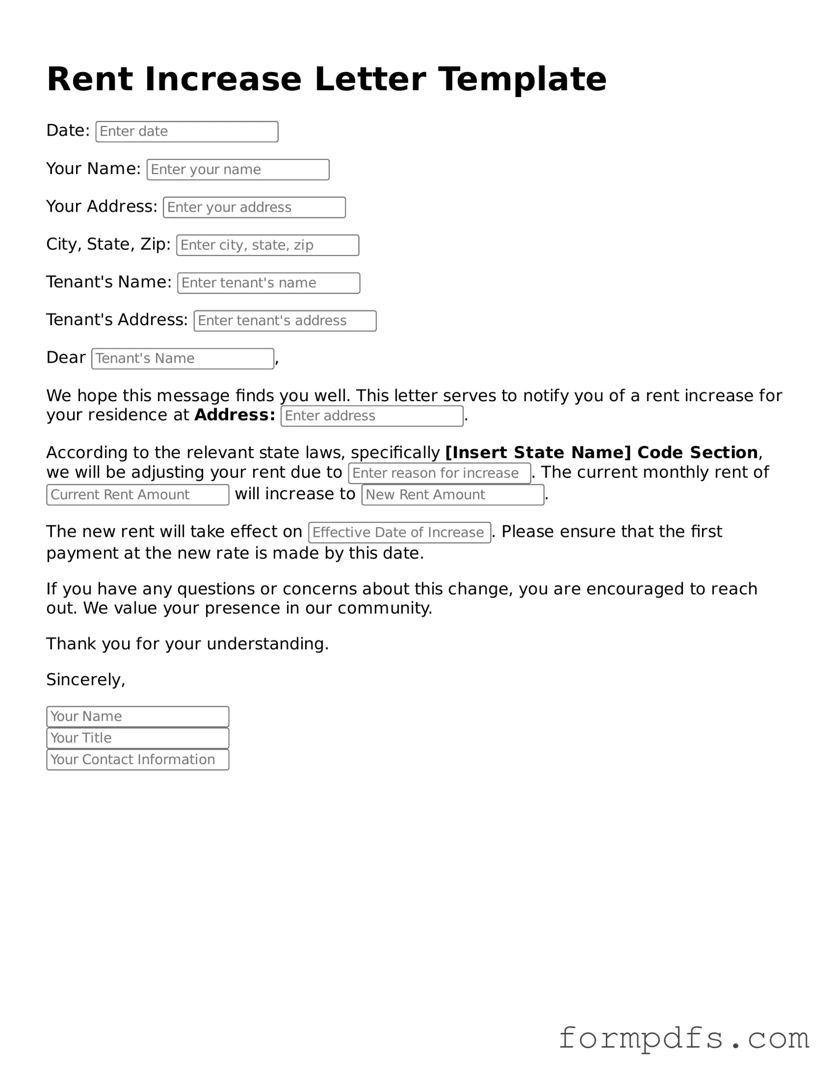 Valid Rent Increase Letter Template