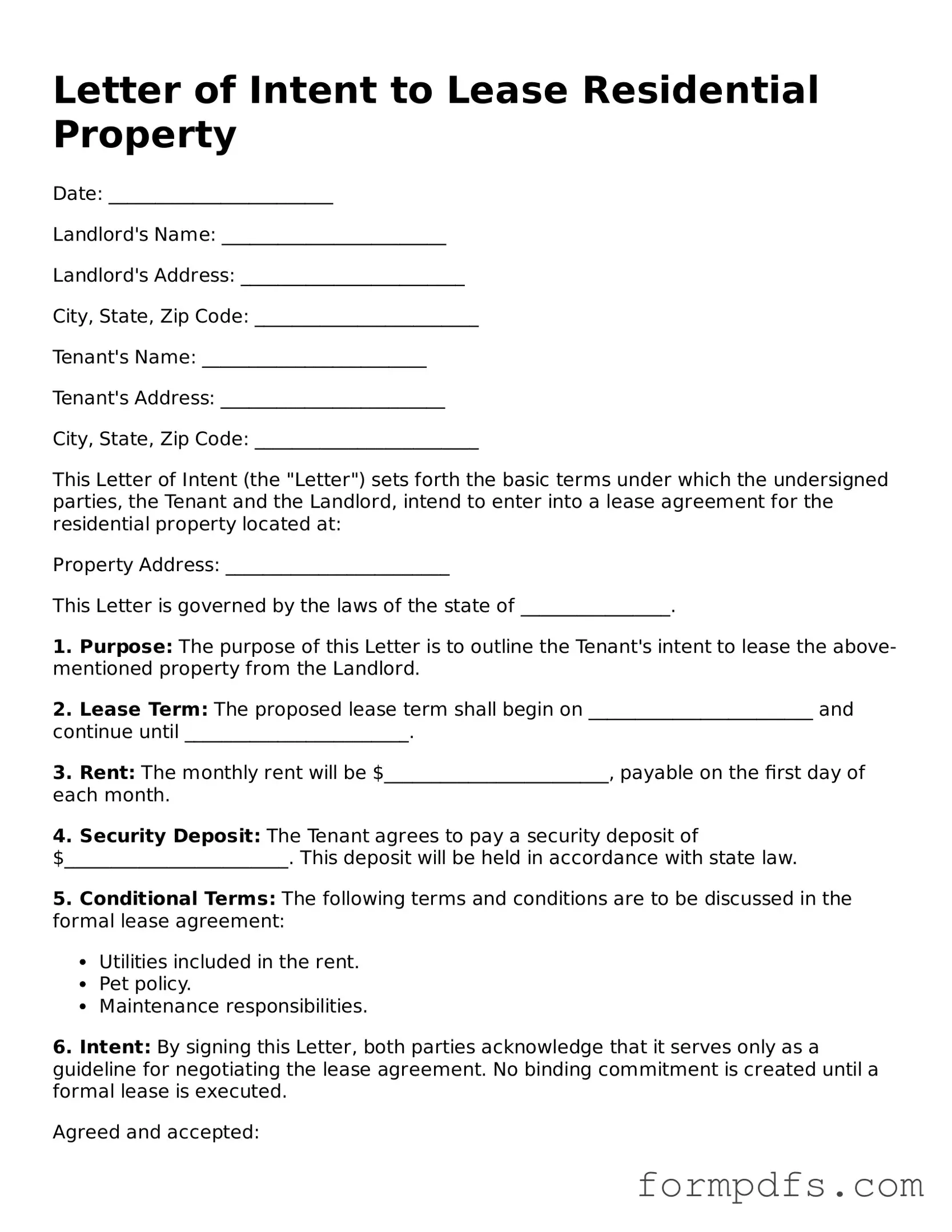 Valid Letter of Intent to Lease Residential Property Template