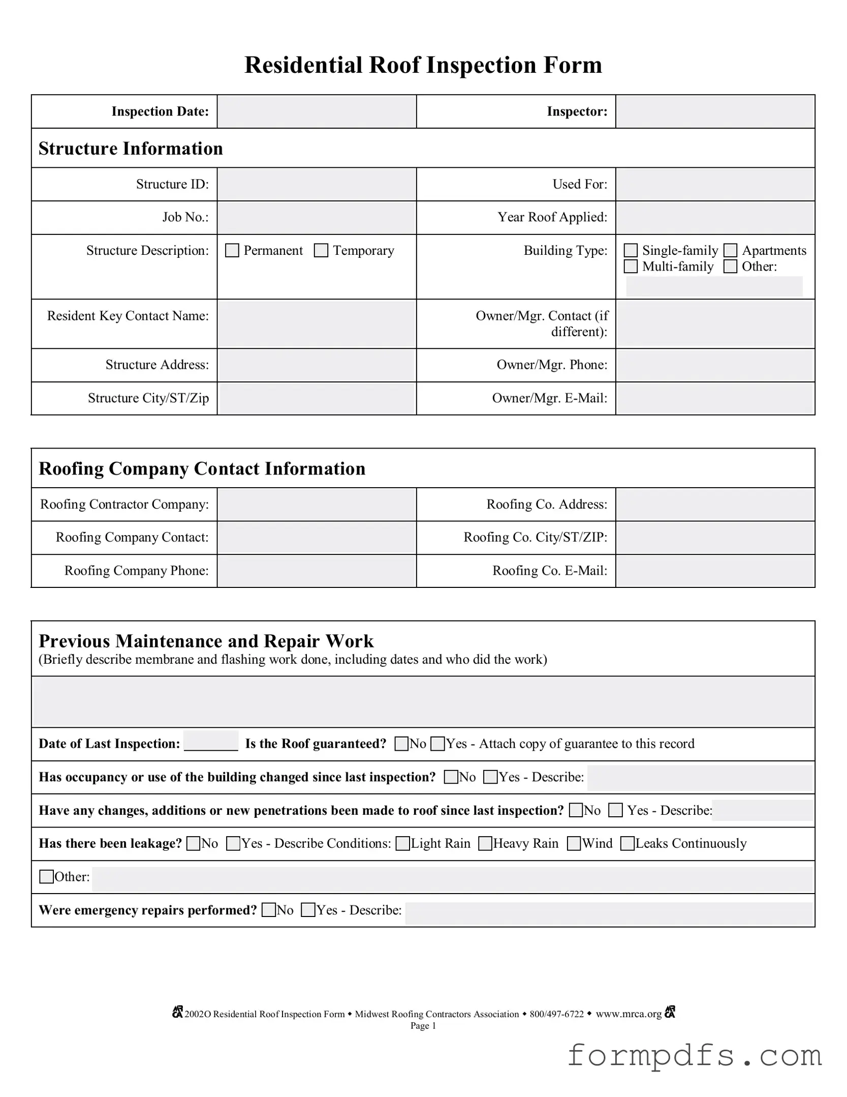 Blank Roof Inspection PDF Form