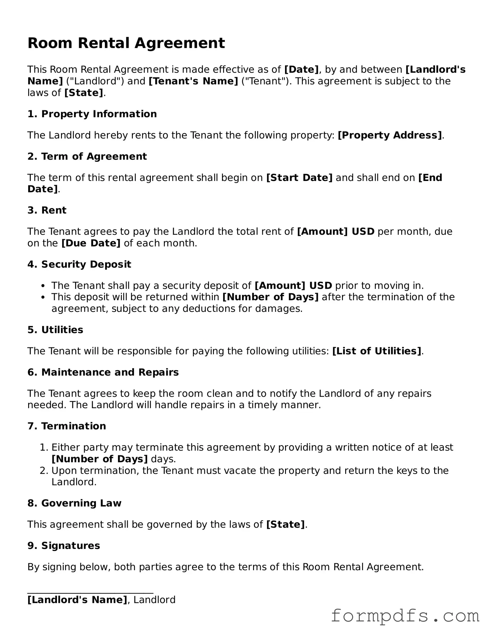 Valid Room Rental Agreement Template