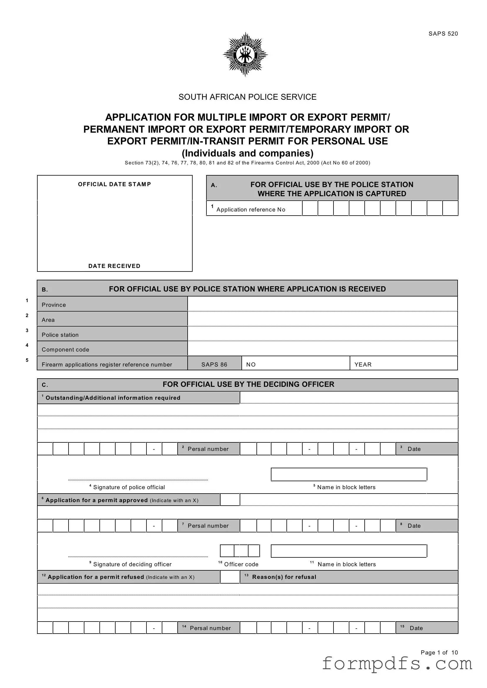 Blank Saps 520 PDF Form