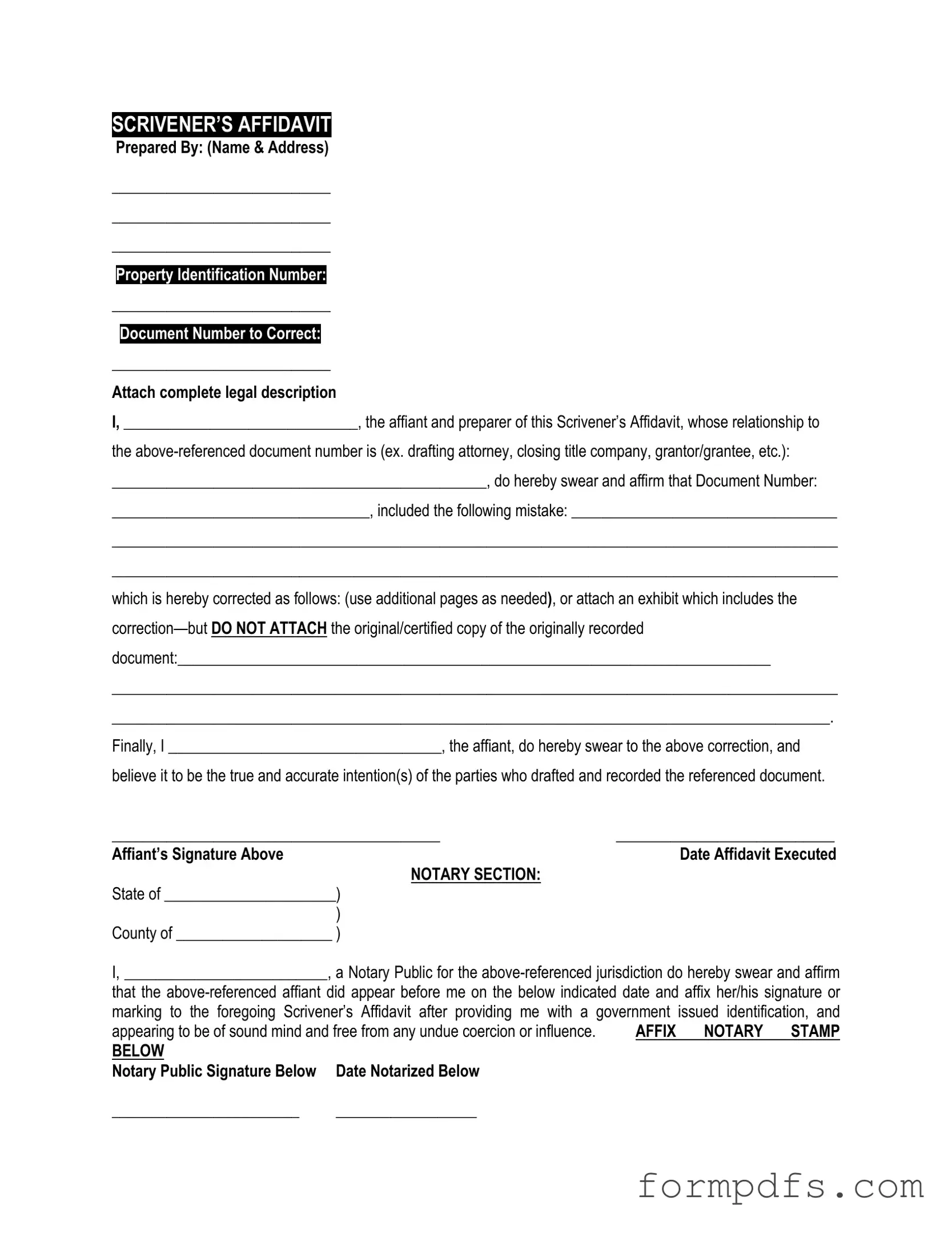 Blank Scrivener's Affidavit PDF Form