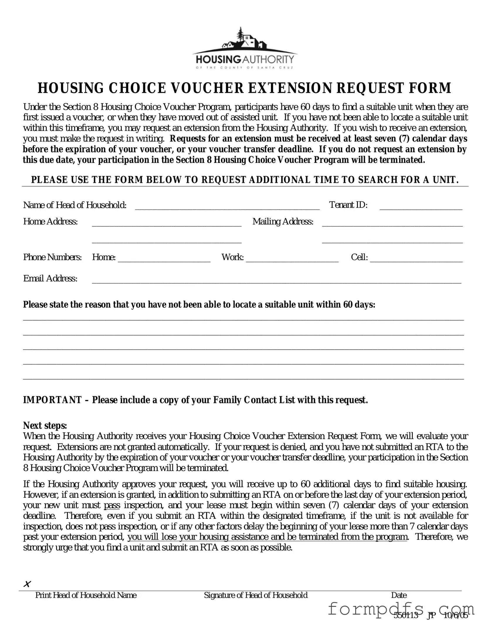 Blank Section 8 Voucher Extension PDF Form