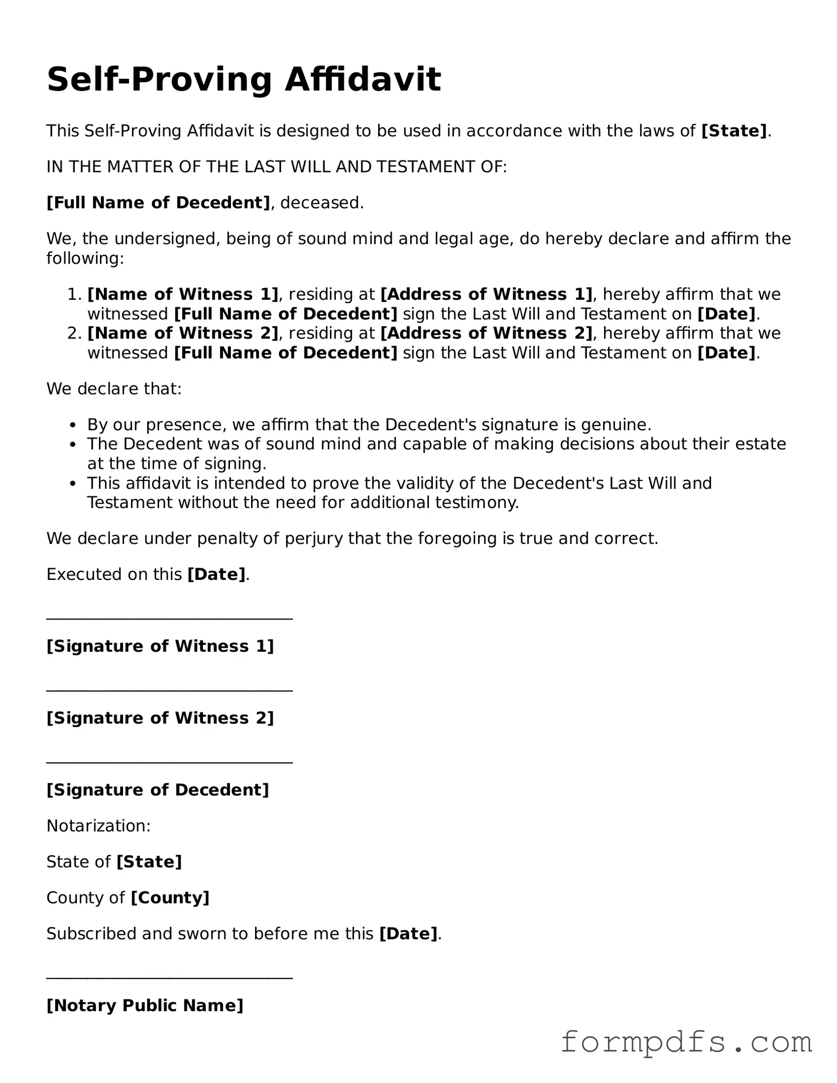 Valid Self-Proving Affidavit Template