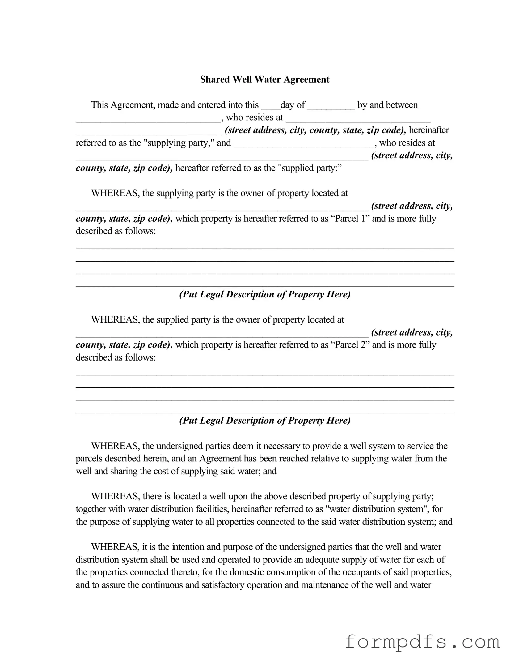 Blank Shared Well Agreement PDF Form