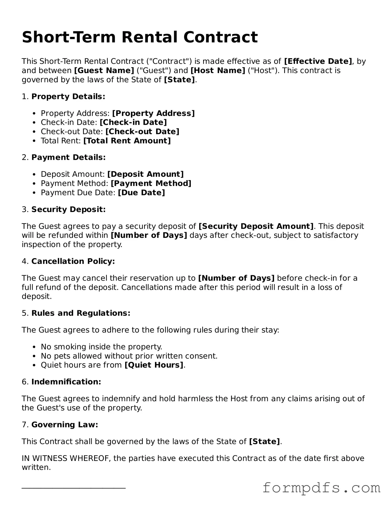 Valid Short-Term Rental Contract Template