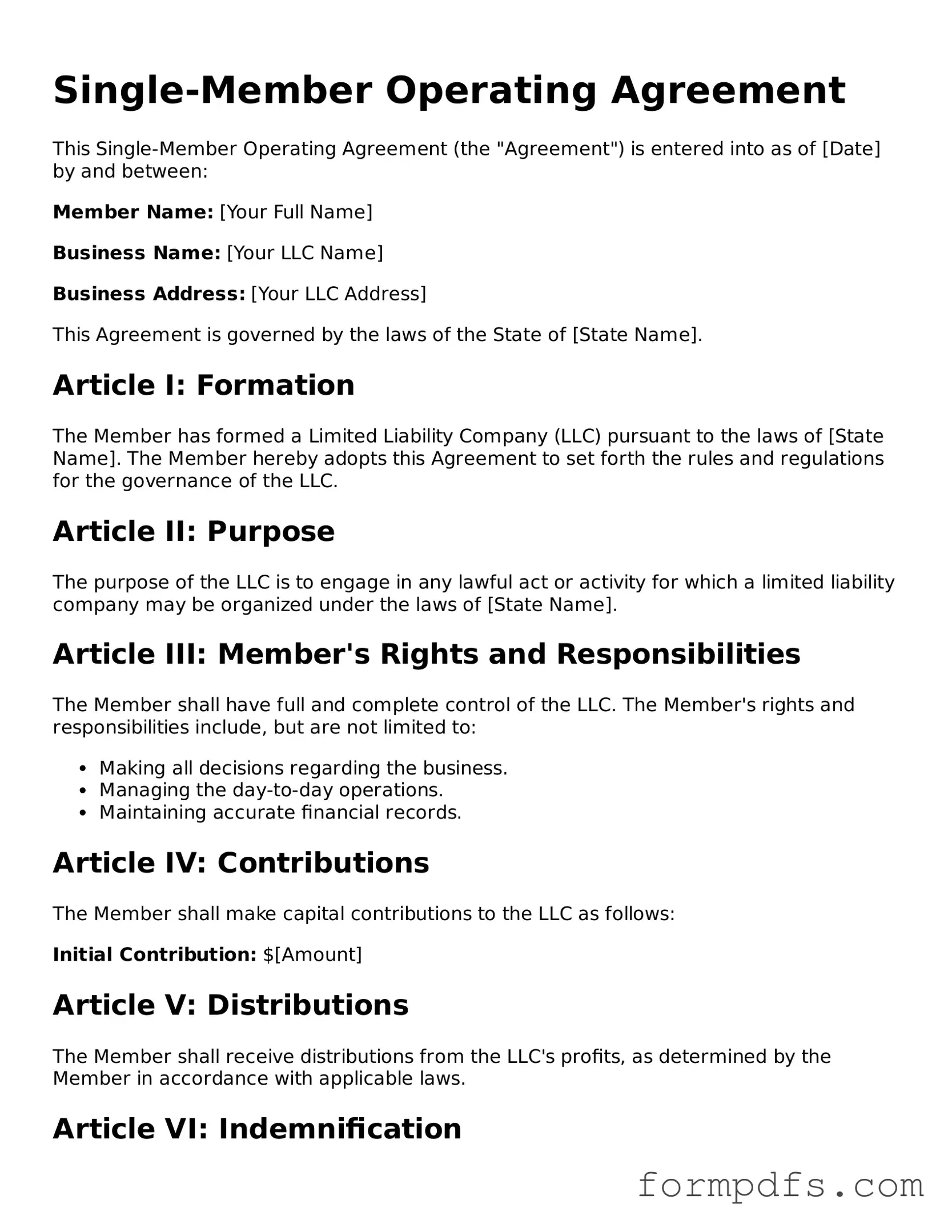 Valid Single-Member Operating Agreement Template