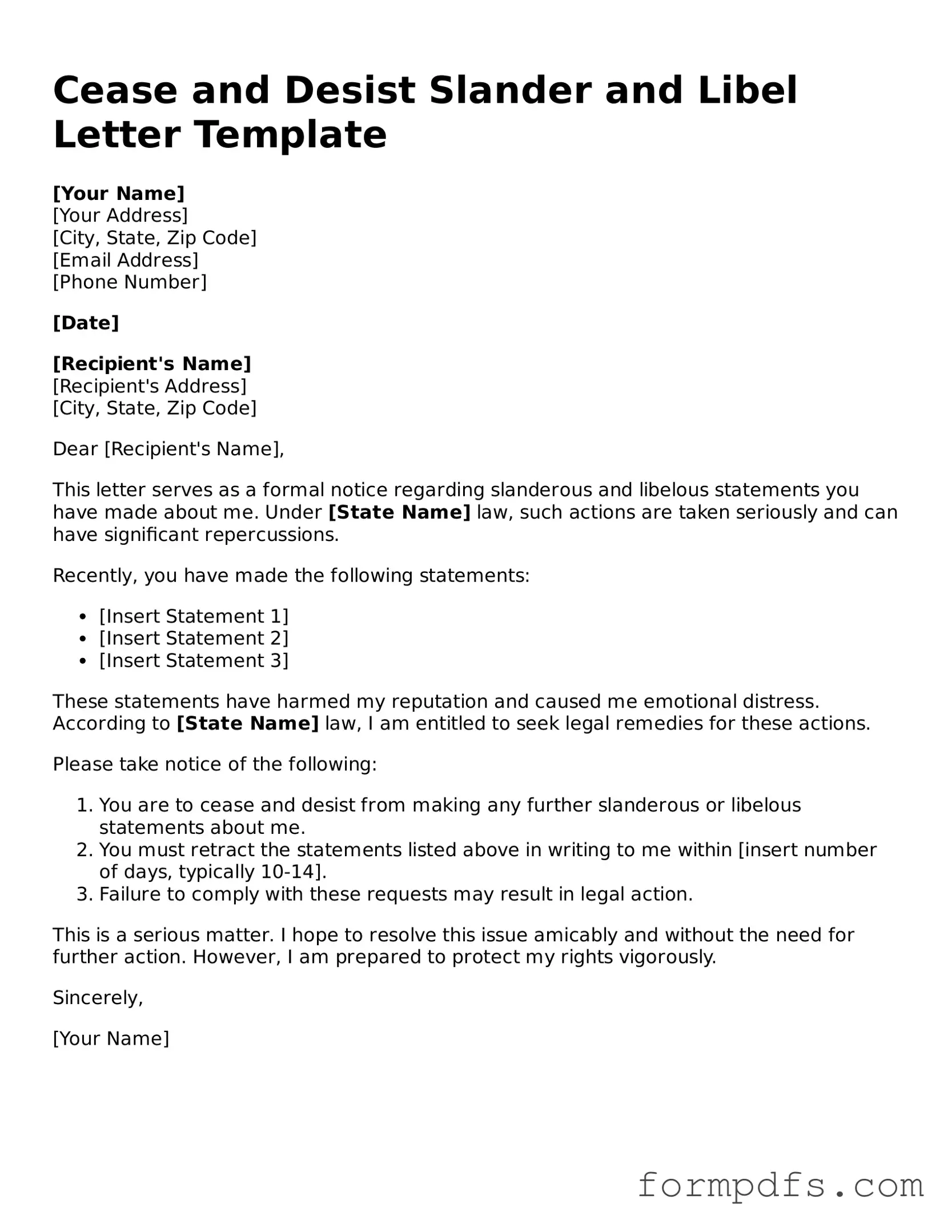 Valid Cease and Desist Slander and Libel Letter Template