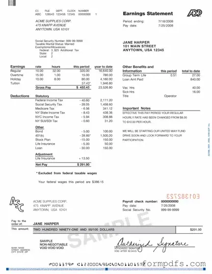 Blank Adp Pay Stub PDF Form