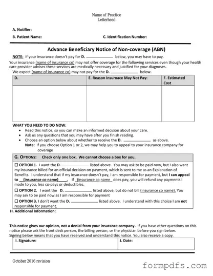 Blank Advance Beneficiary Notice of Non-coverage PDF Form