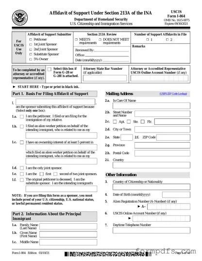 Blank USCIS I-864 PDF Form